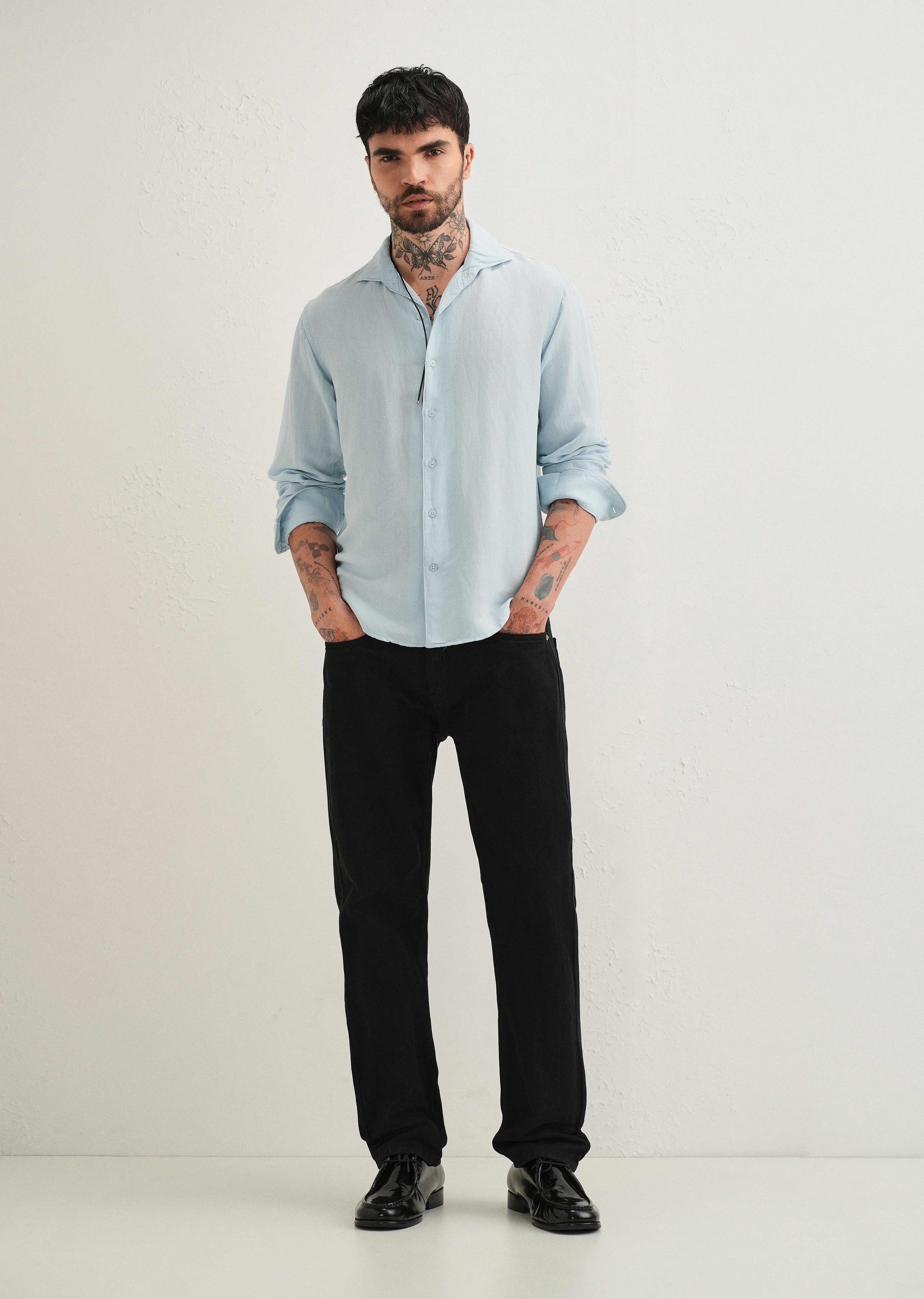 Light Blue Plain Linen Viscose Shirt