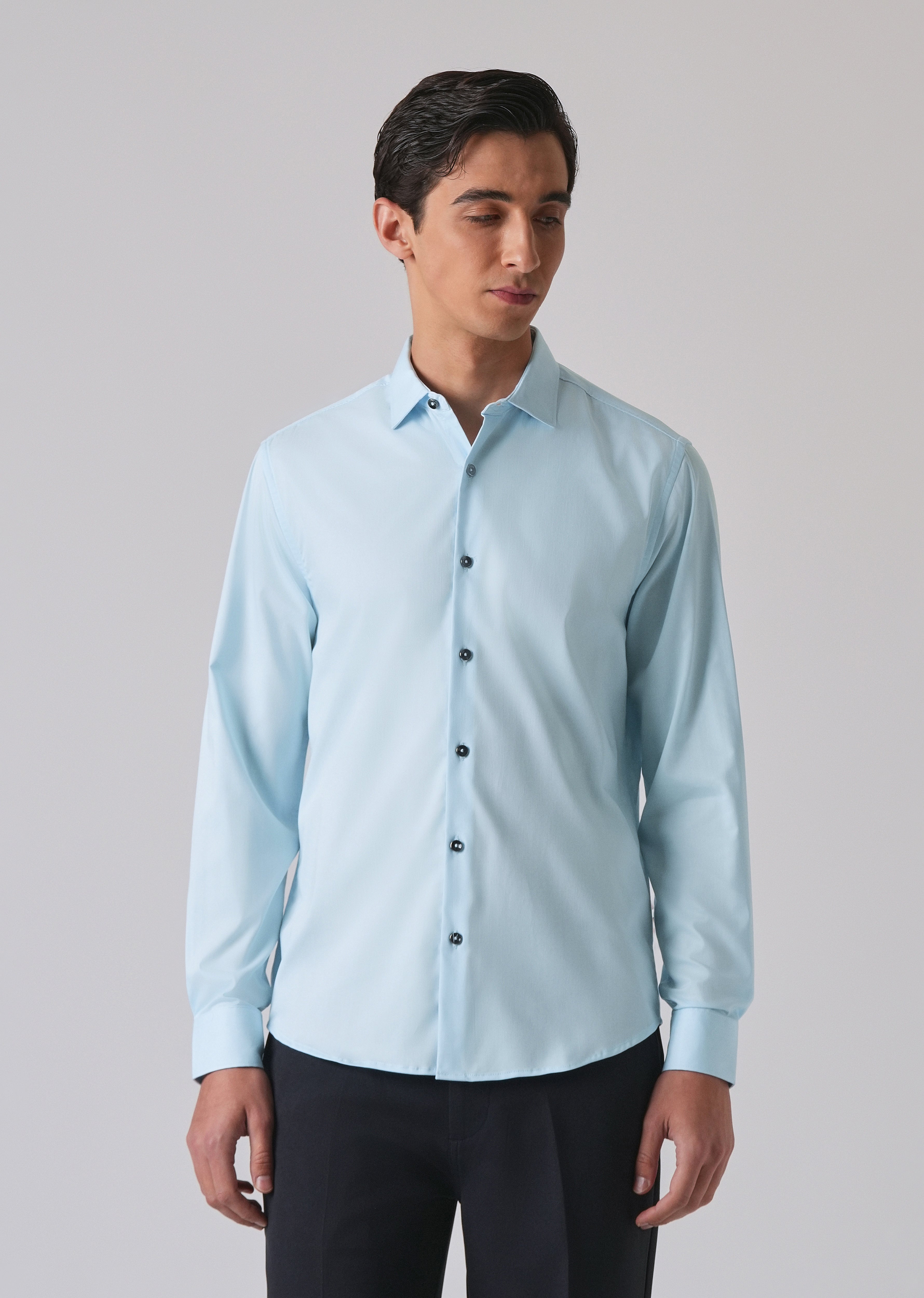 Light Blue Cotton Stretch Plain Shirt