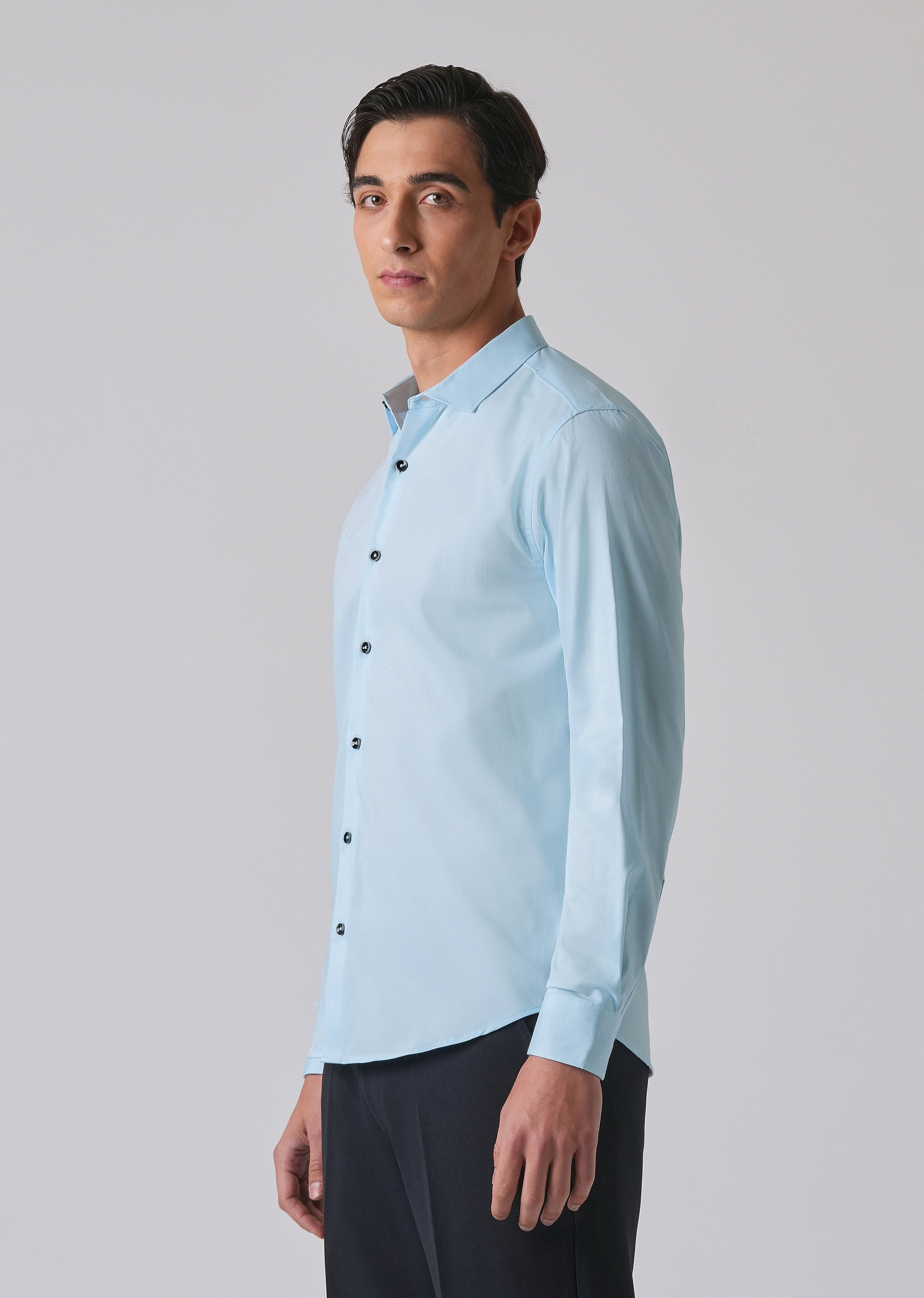 Light Blue Cotton Stretch Plain Shirt