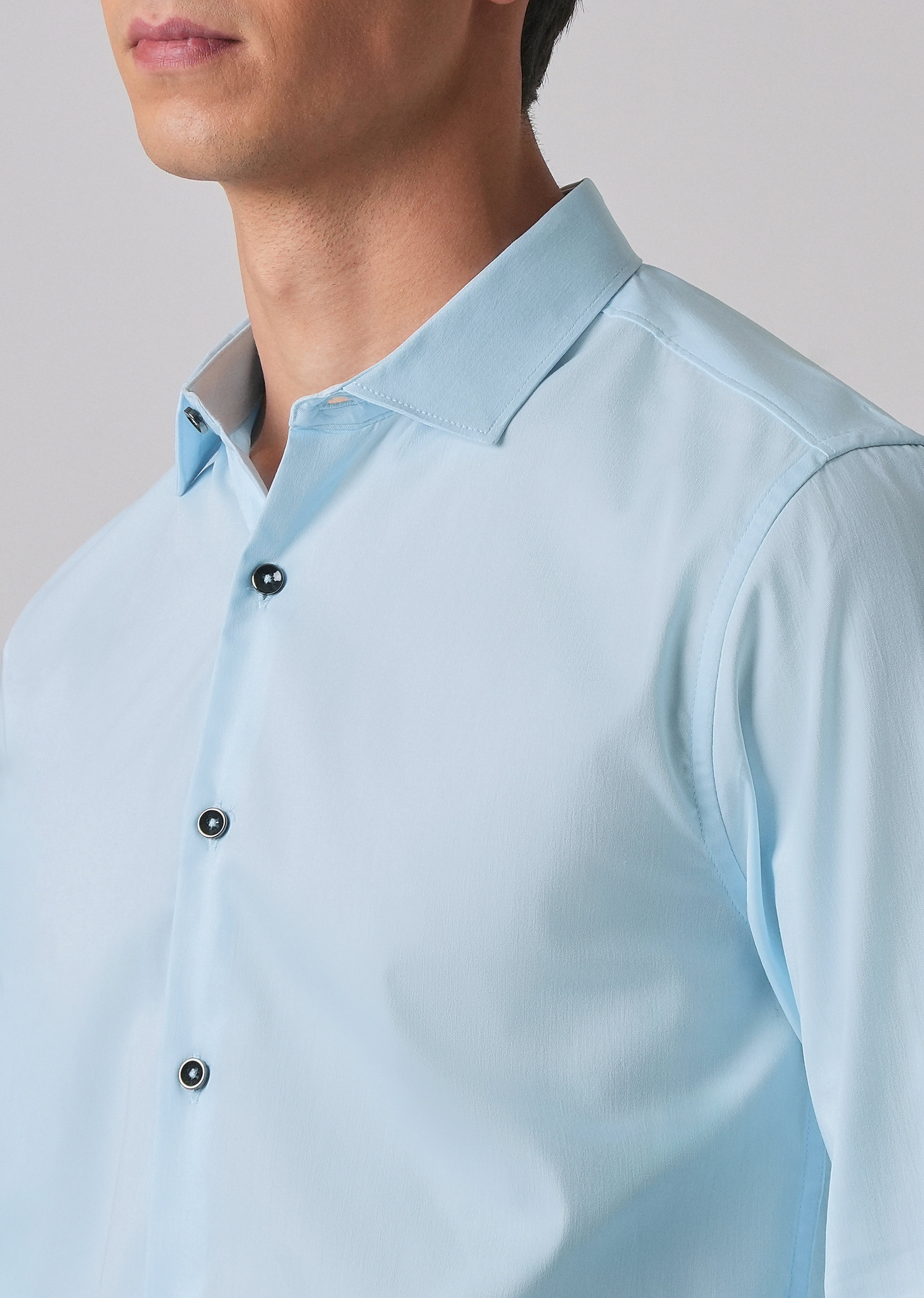 Light Blue Cotton Stretch Plain Shirt