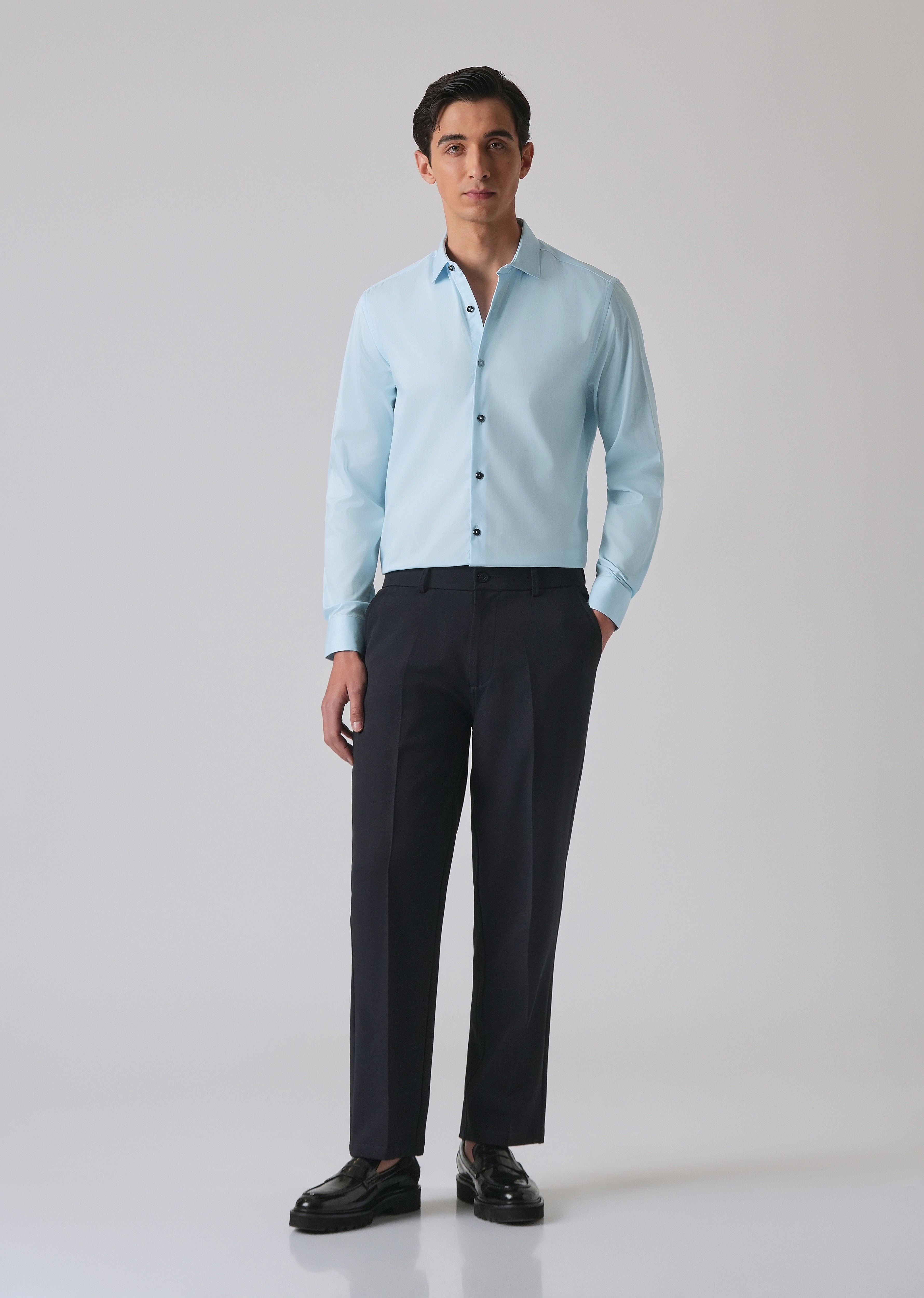 Light Blue Cotton Stretch Plain Shirt