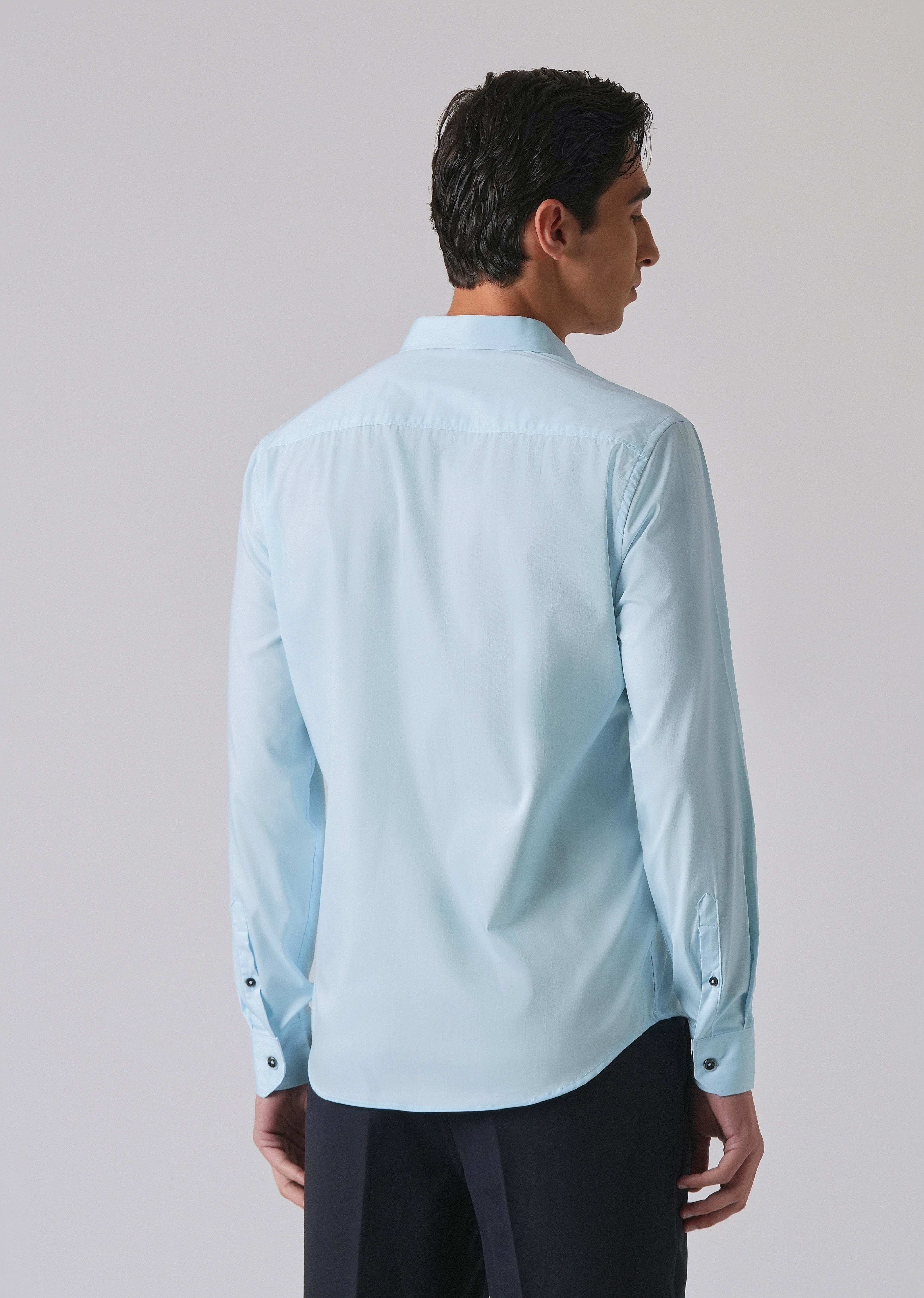 Light Blue Cotton Stretch Plain Shirt