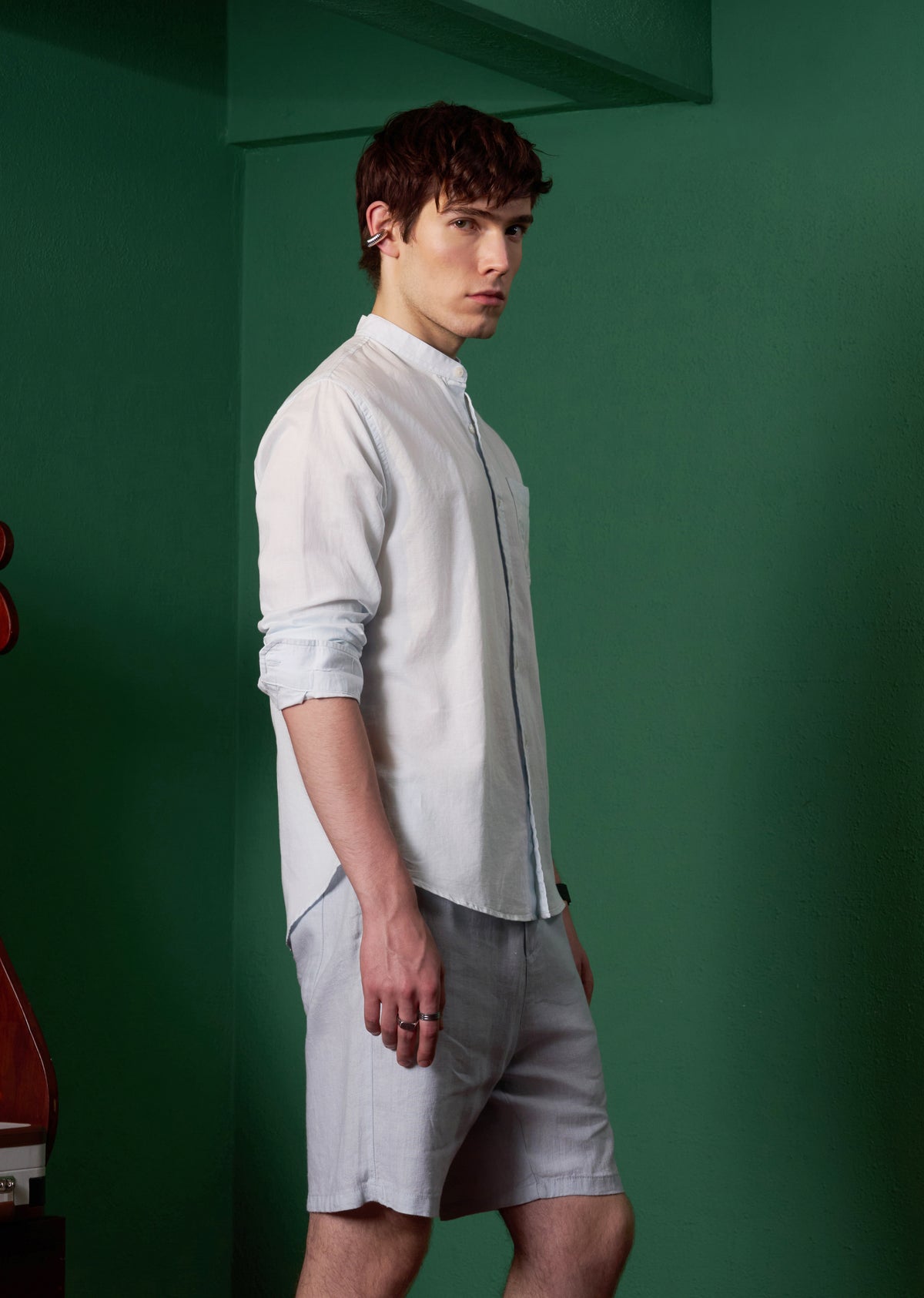 Light Blue Pocket Embroidery Linen Shirt