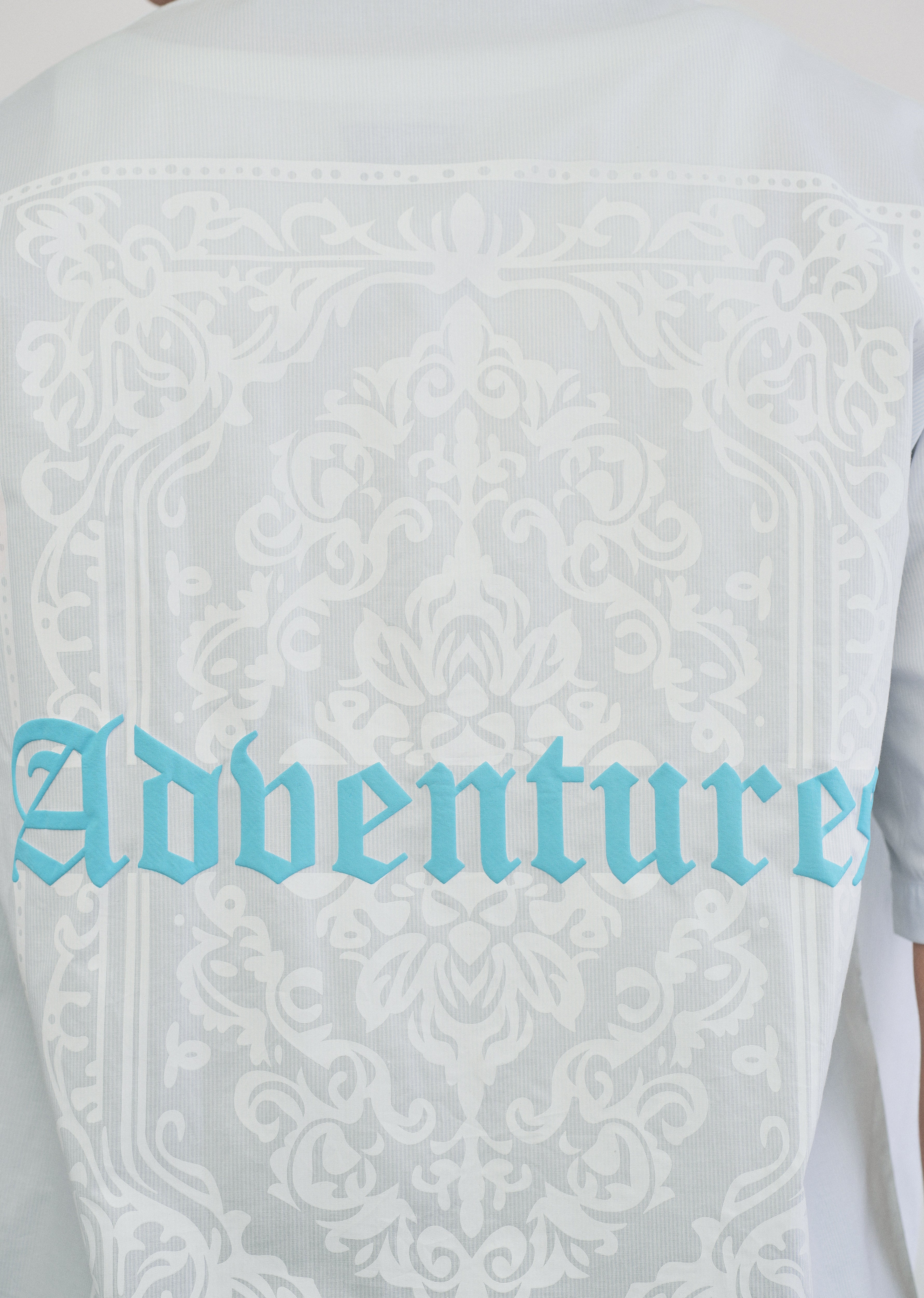Light Blue Printed Cotton Stripe Shirt