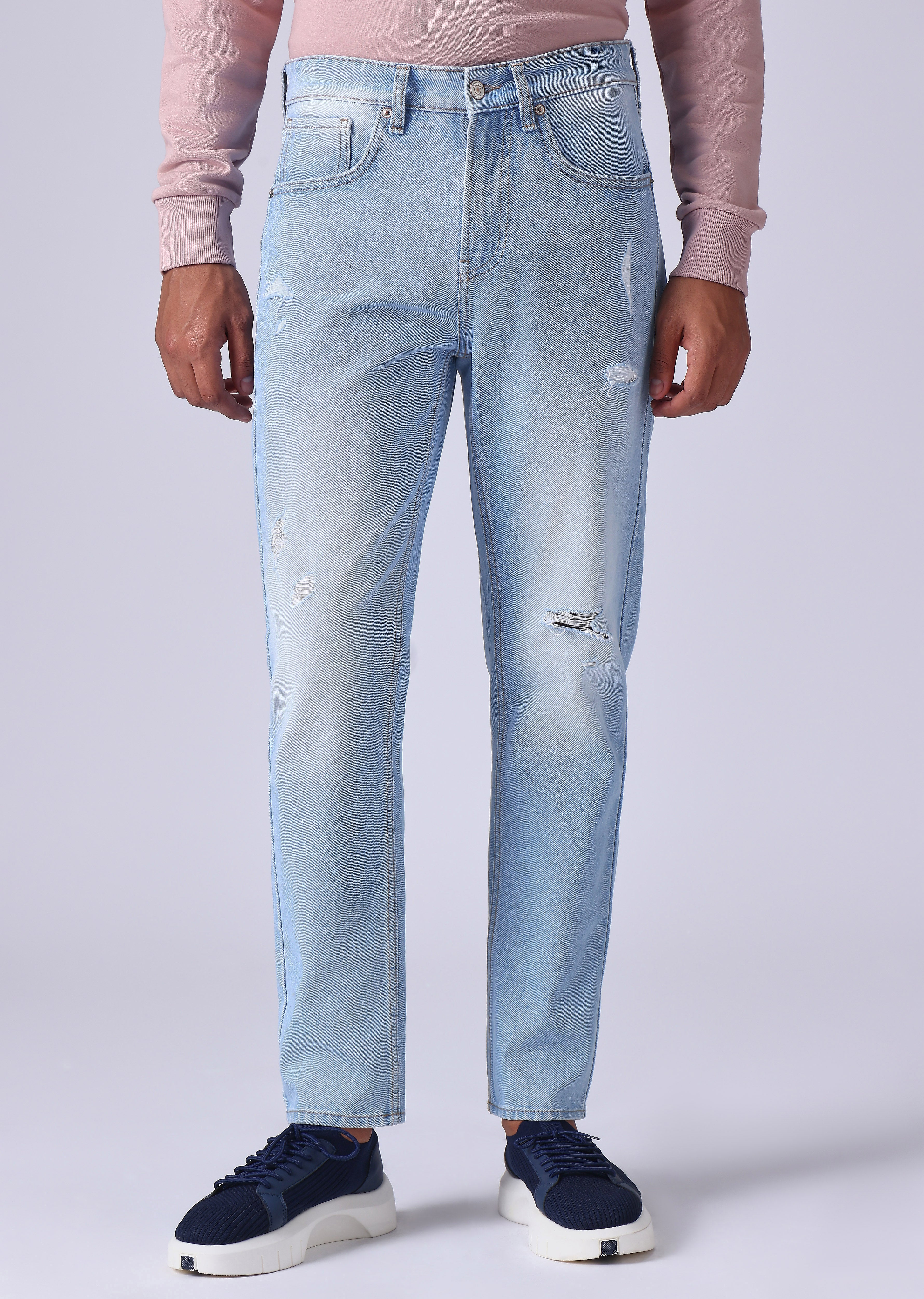 Light Blue Ripped Carrot Fit Jeans