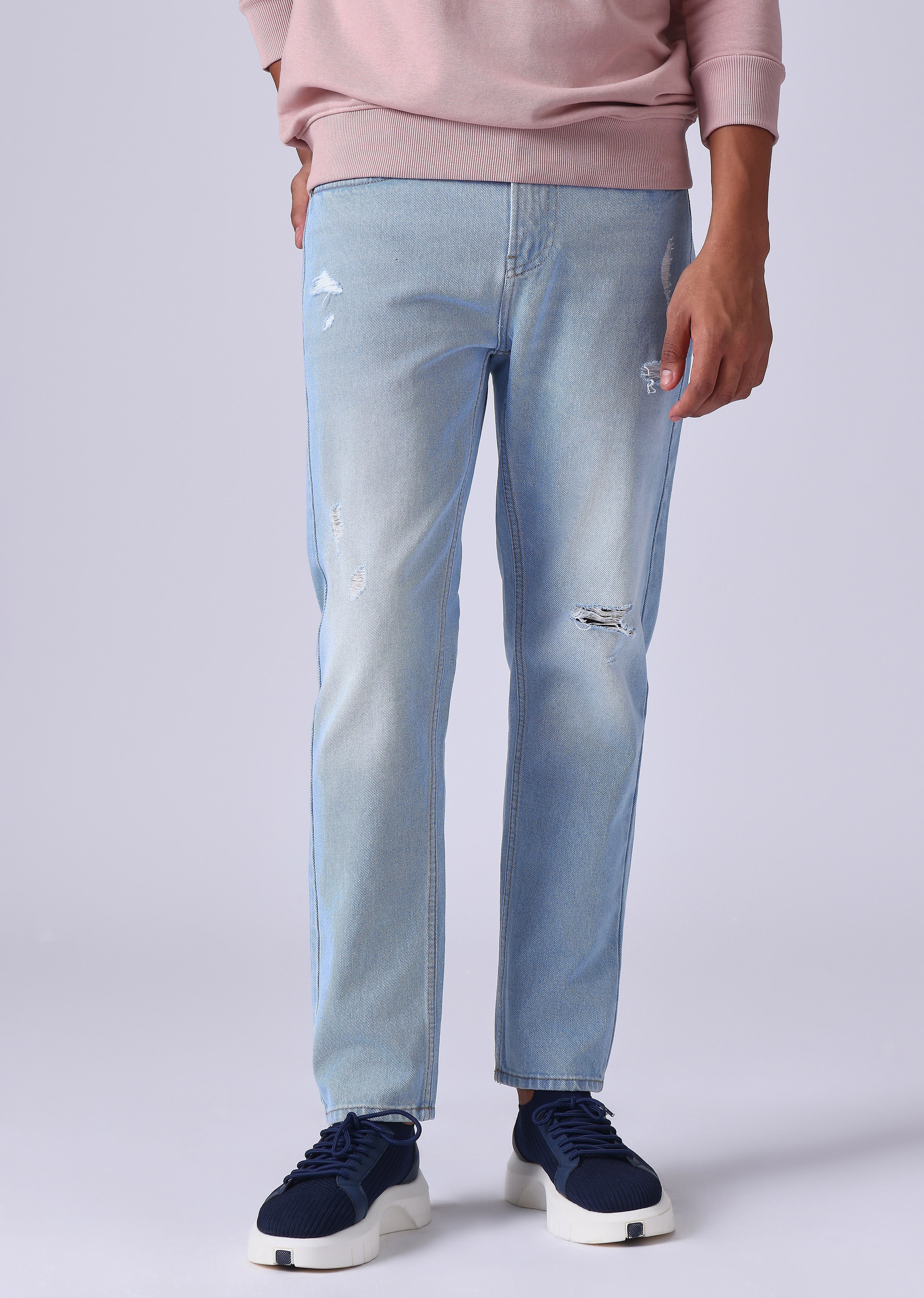 Light Blue Ripped Carrot Fit Jeans