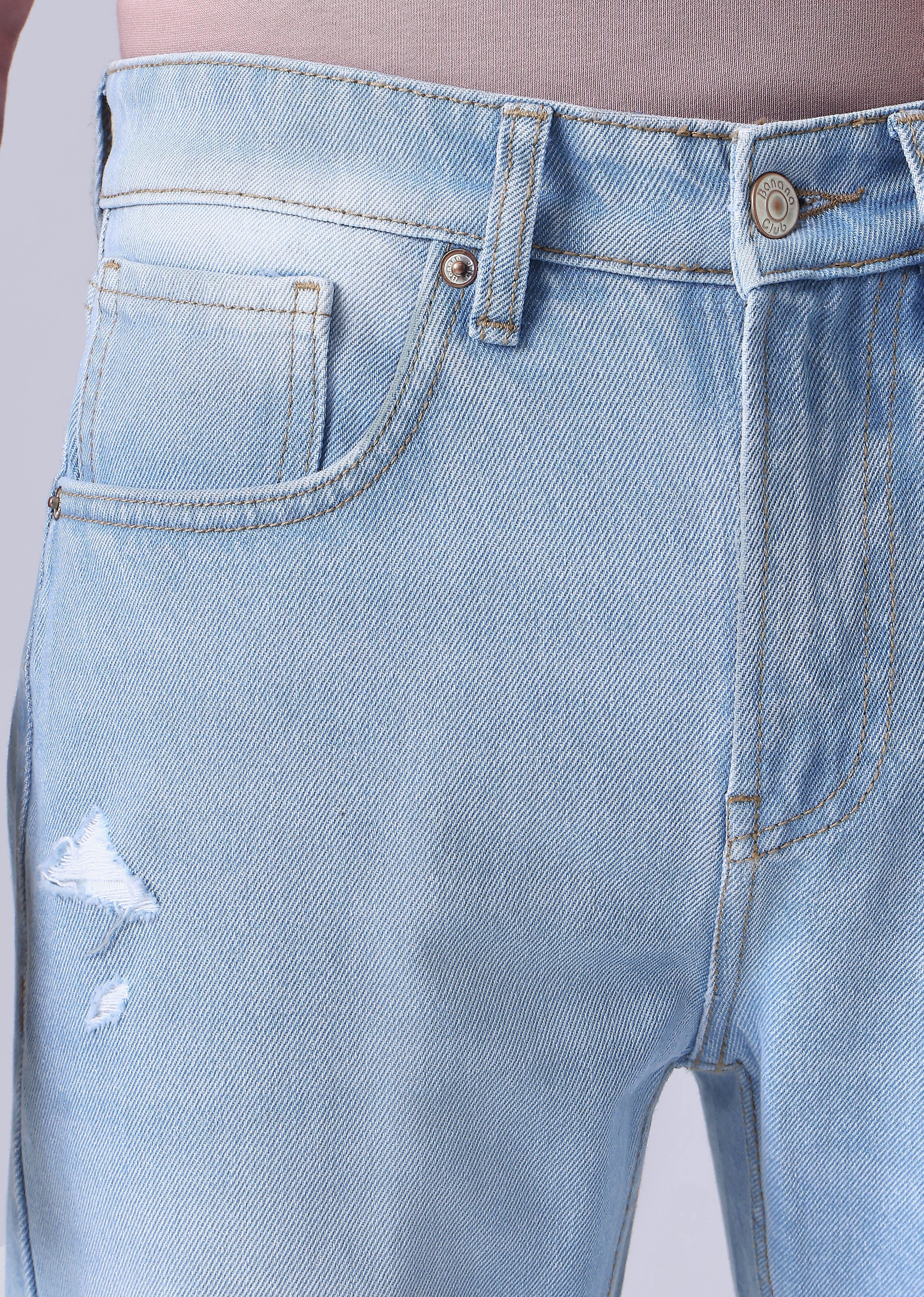 Light Blue Ripped Carrot Fit Jeans