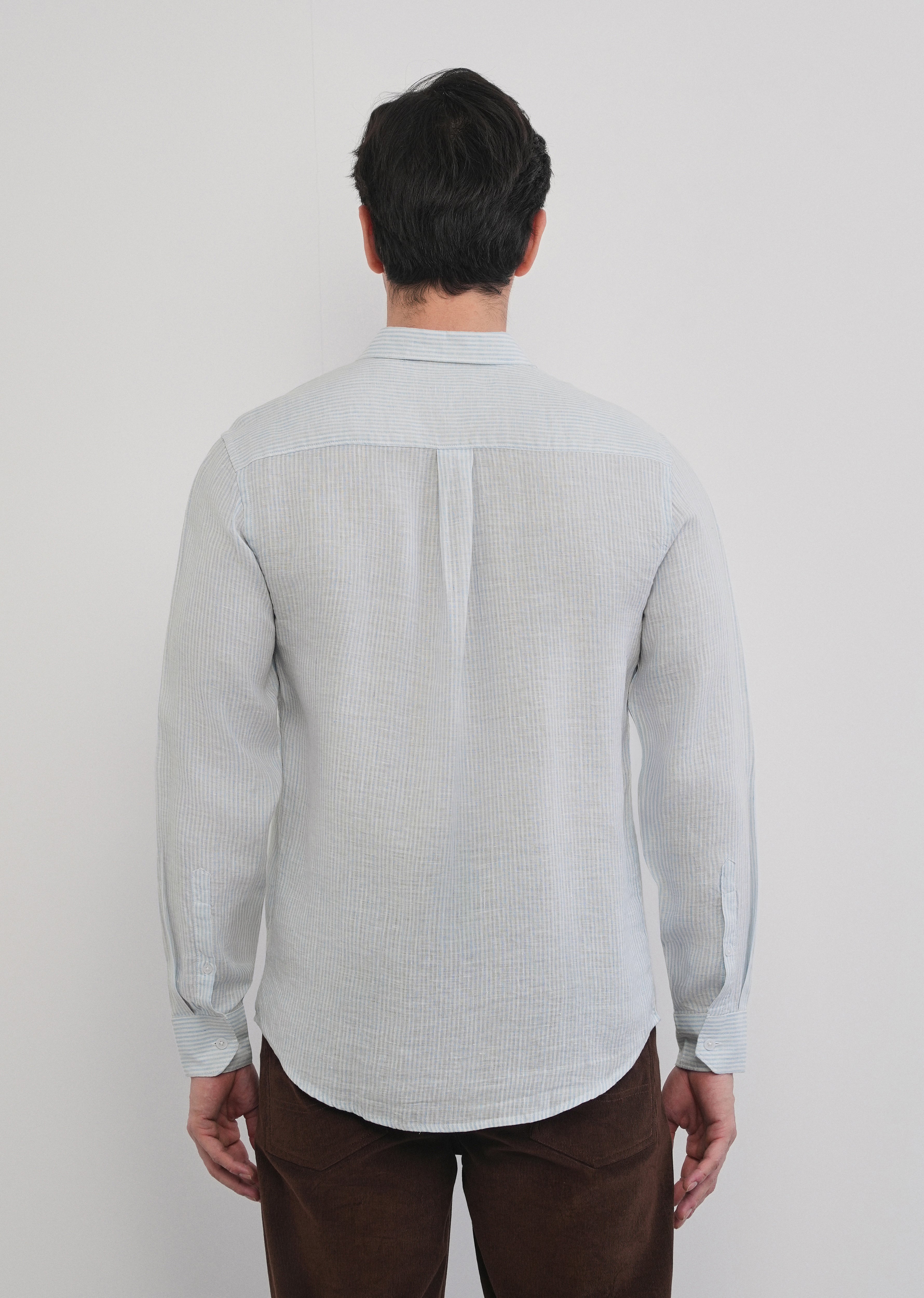 100% Linen Light Blue Self-Stripe Shirt