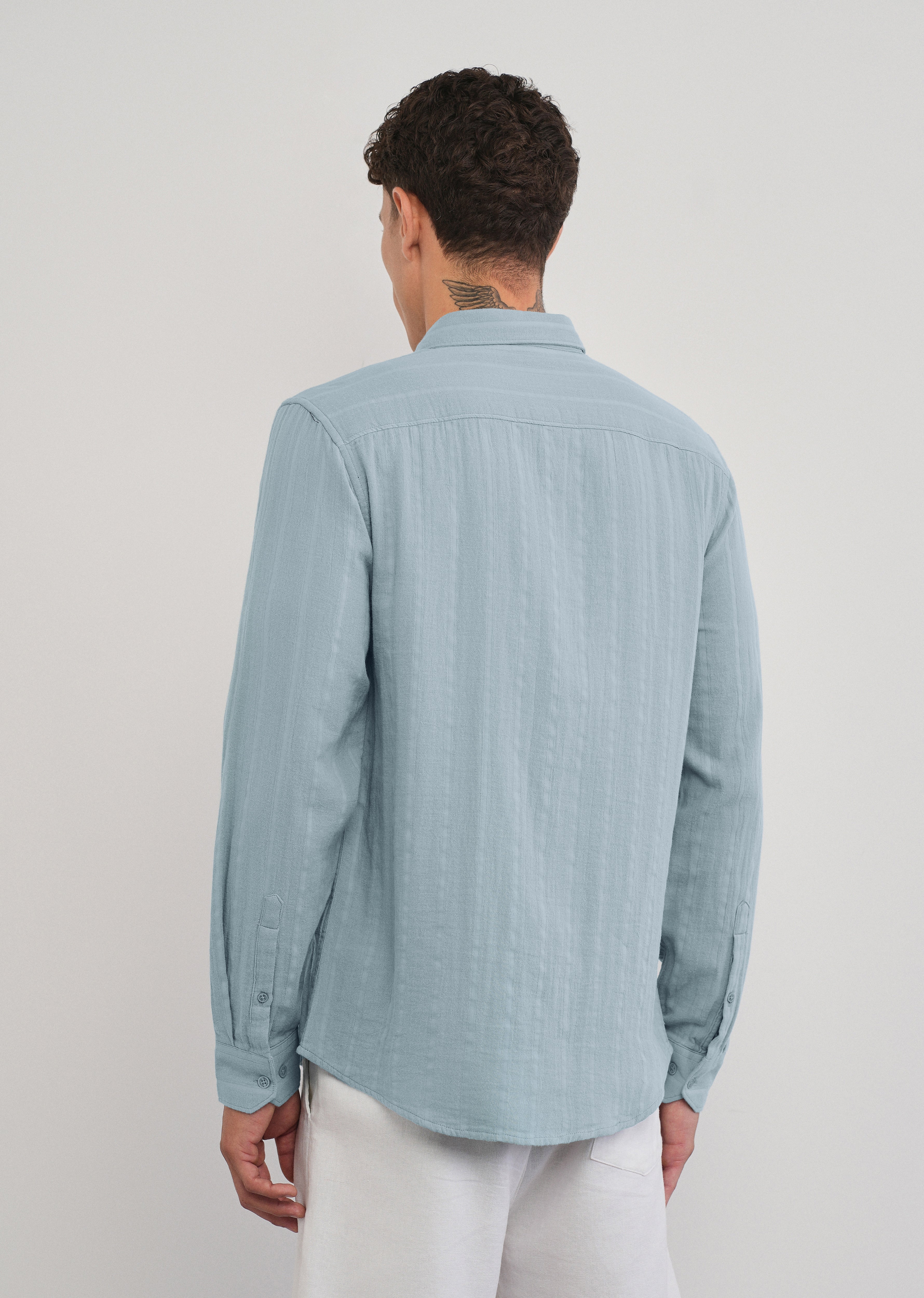 Light Blue Self Striped Cotton Shirt