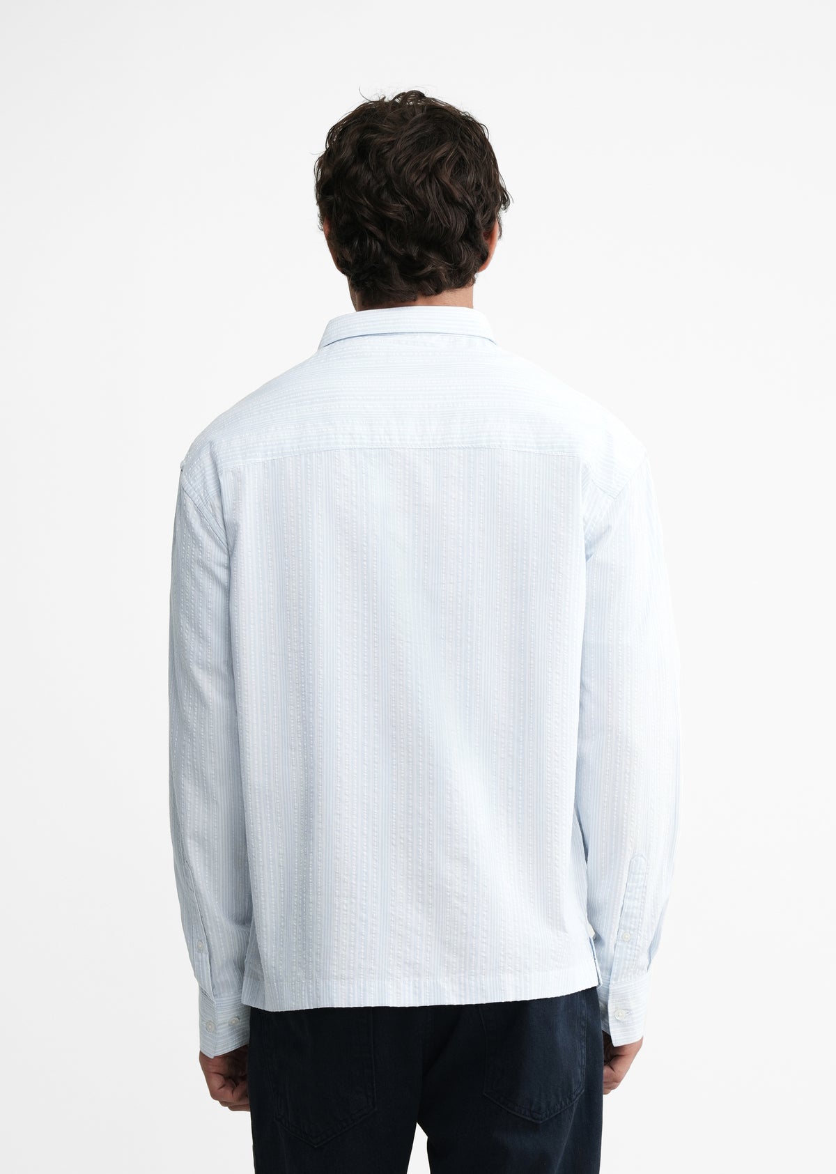 Light Blue Textured Striped Boxy Shirt