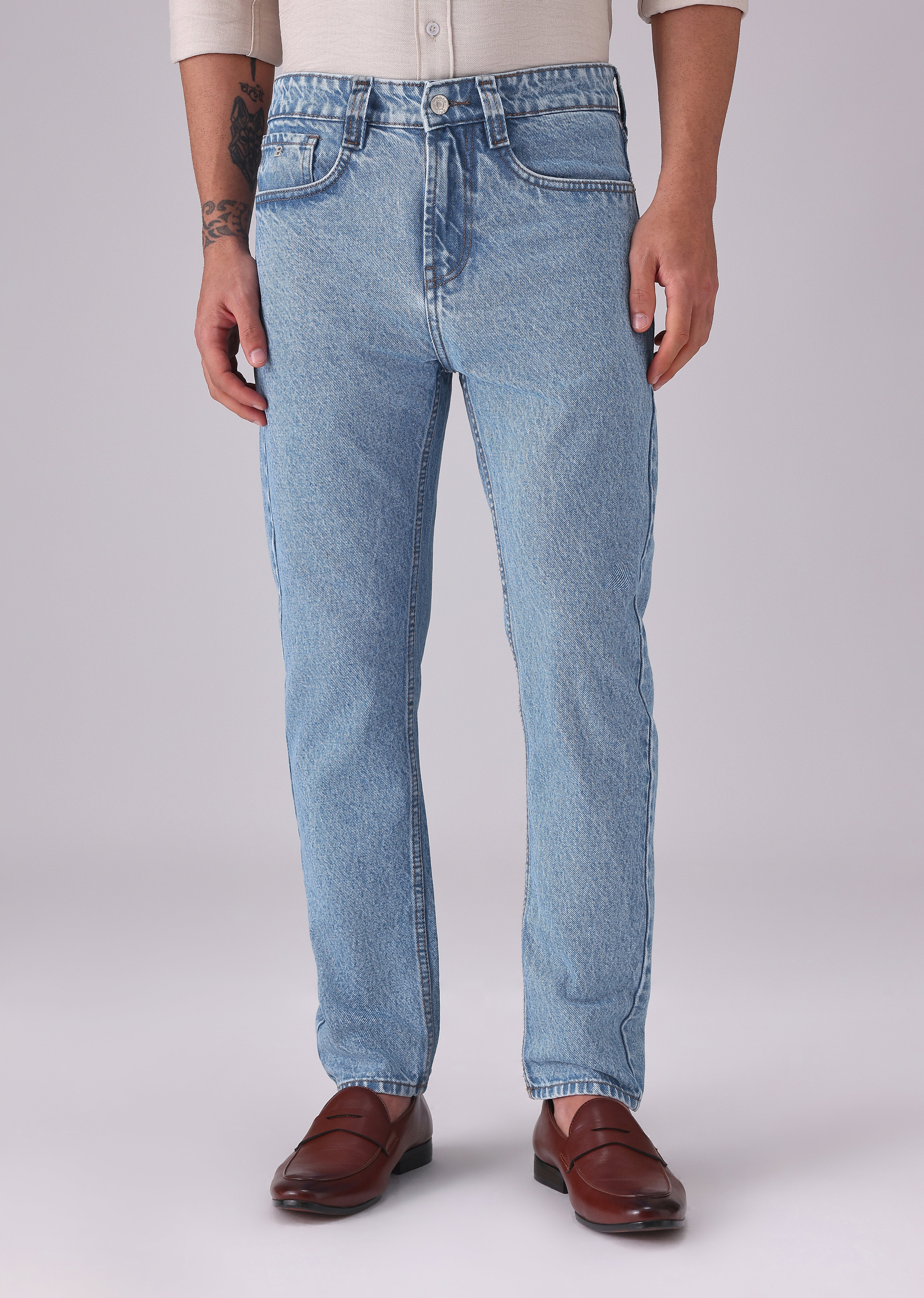Light Blue Wash Carrot Fit Jeans