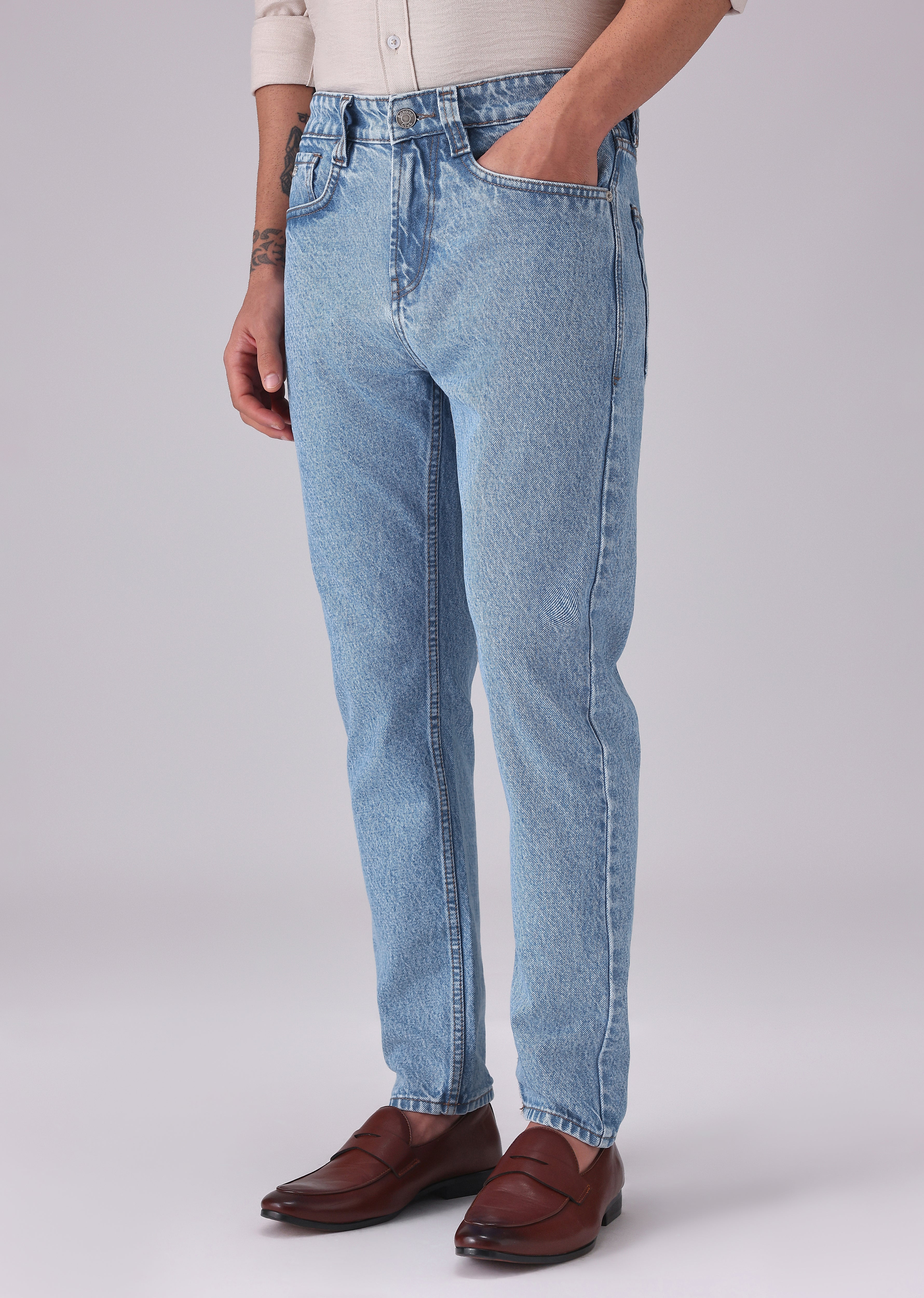 Light Blue Wash Carrot Fit Jeans