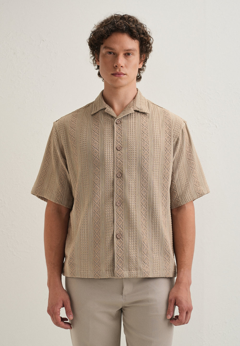 Light Brown Geometric Textured Shirt