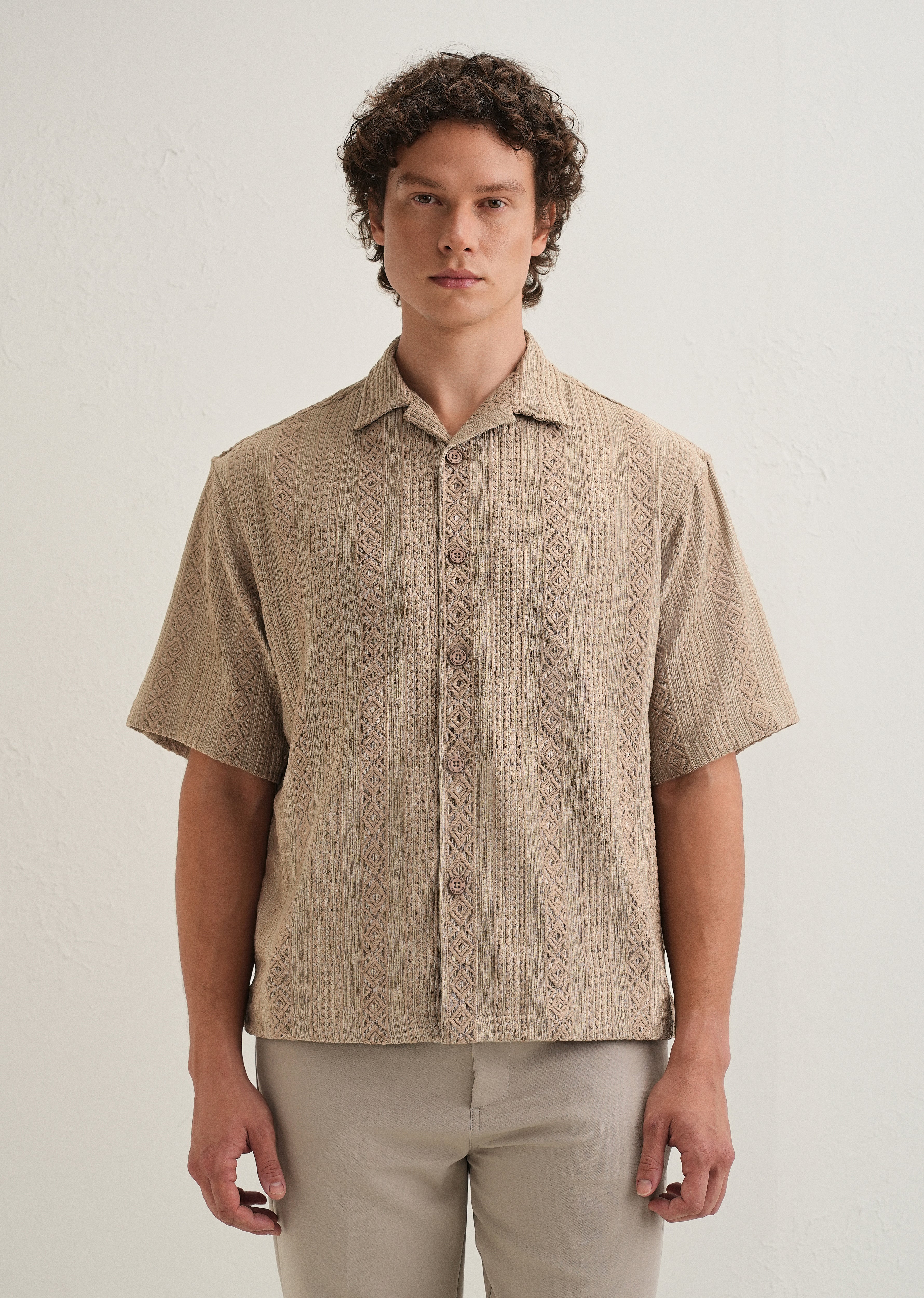 Light Brown Geometric Textured Shirt