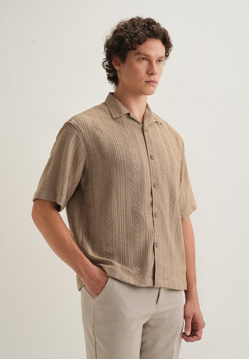 Light Brown Geometric Textured Shirt