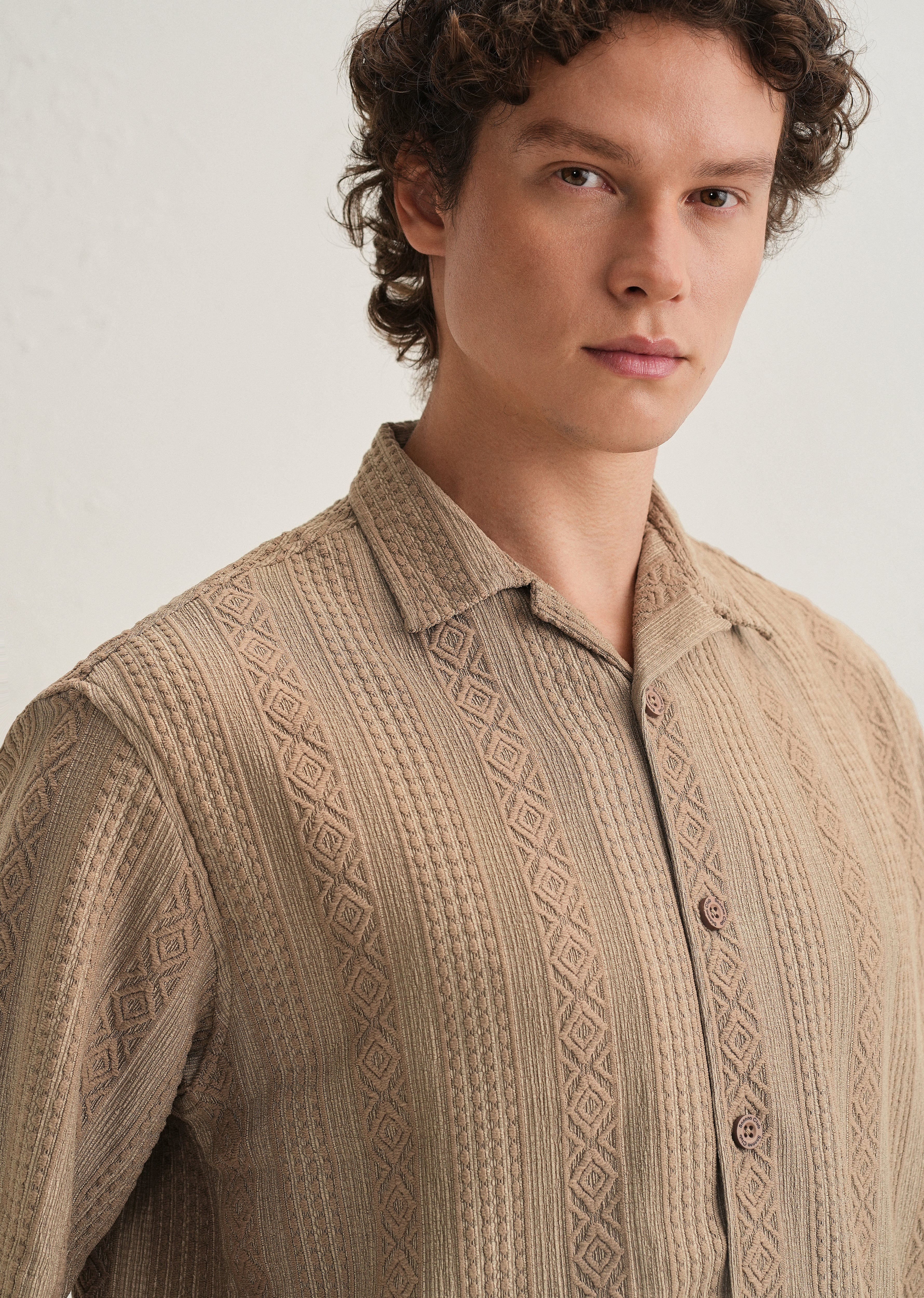 Light Brown Geometric Textured Shirt
