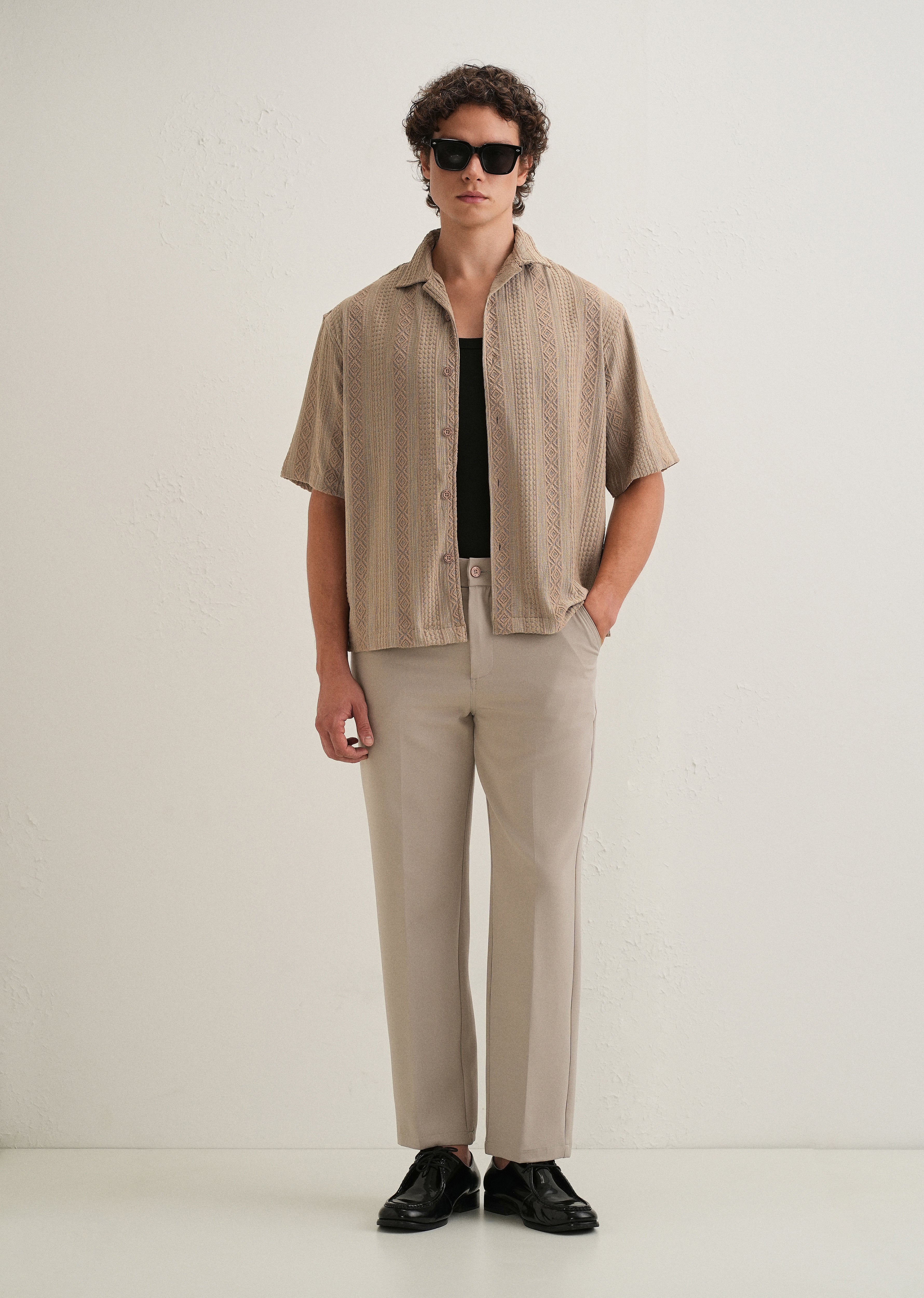 Light Brown Geometric Textured Shirt