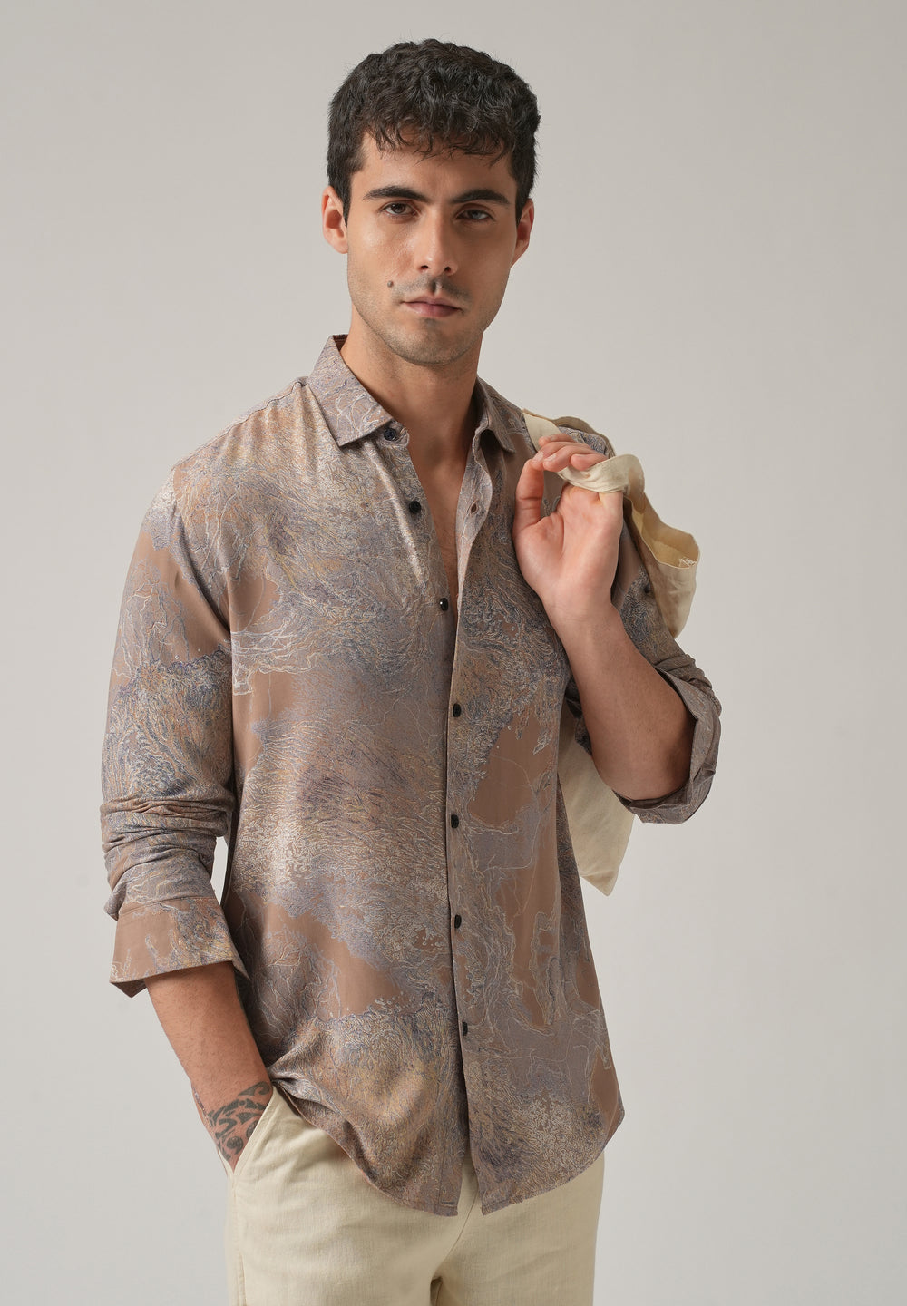Light Brown Intricate Print Feather Shirt
