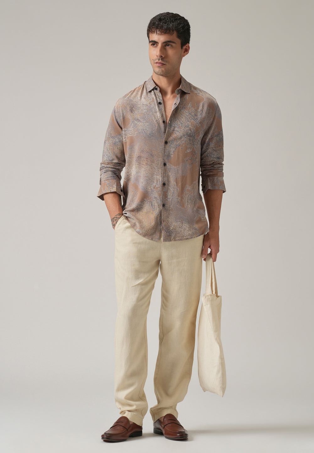 Light Brown Intricate Print Feather Shirt