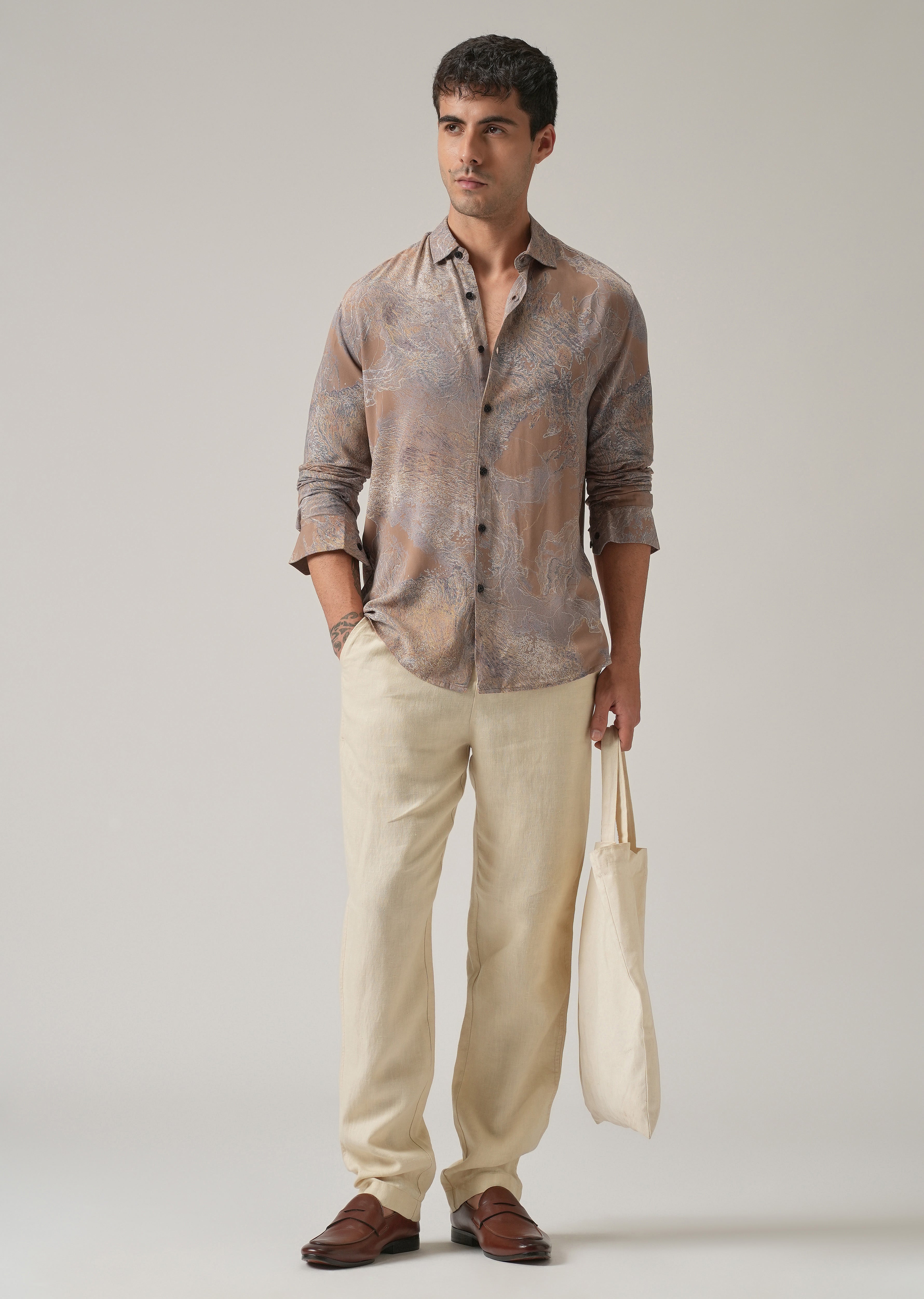 Light Brown Intricate Print Feather Shirt
