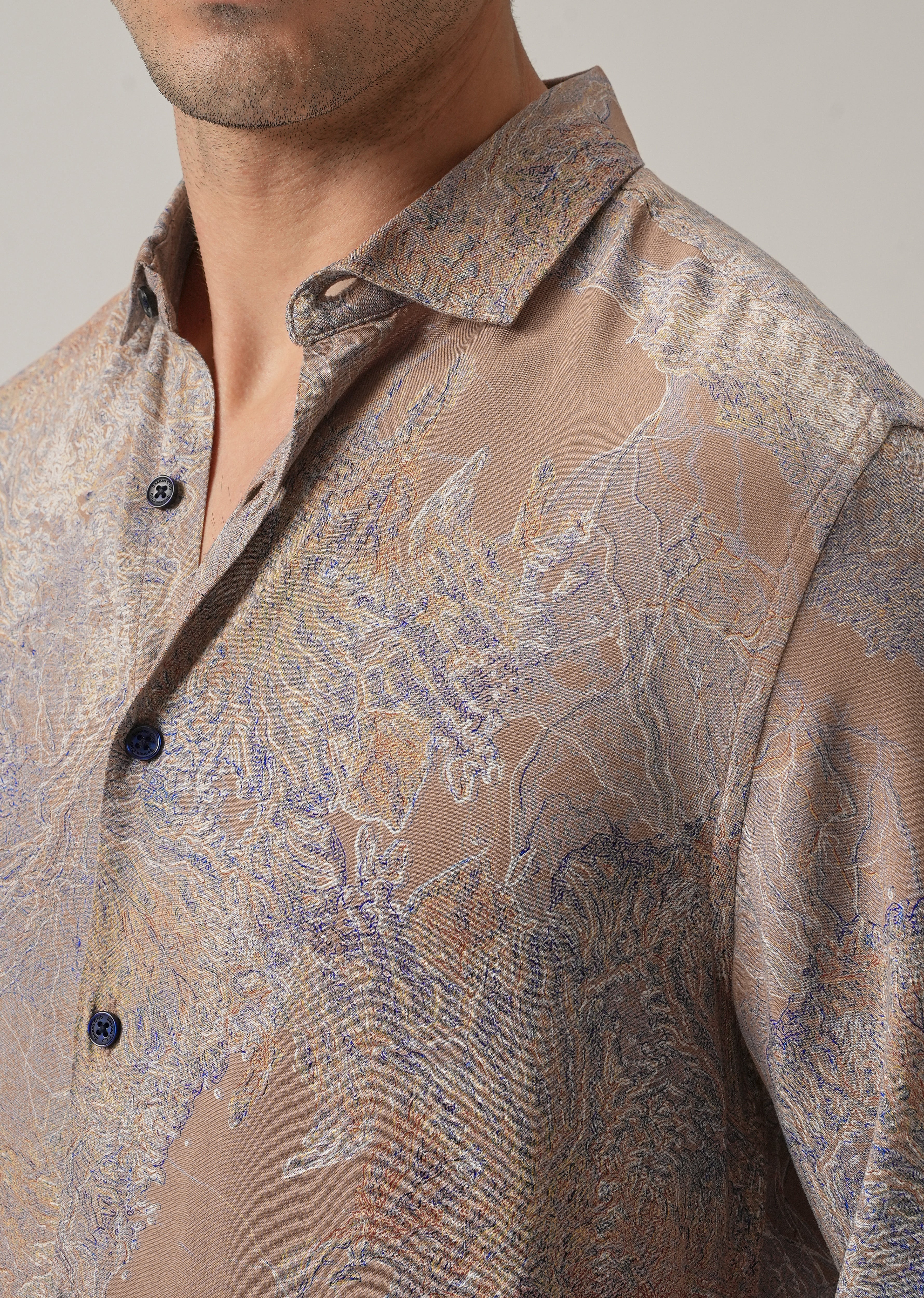 Light Brown Intricate Print Feather Shirt