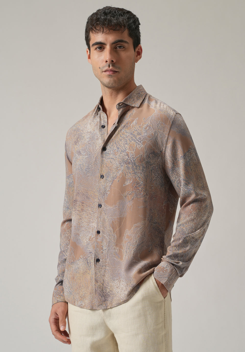 Light Brown Intricate Print Feather Shirt