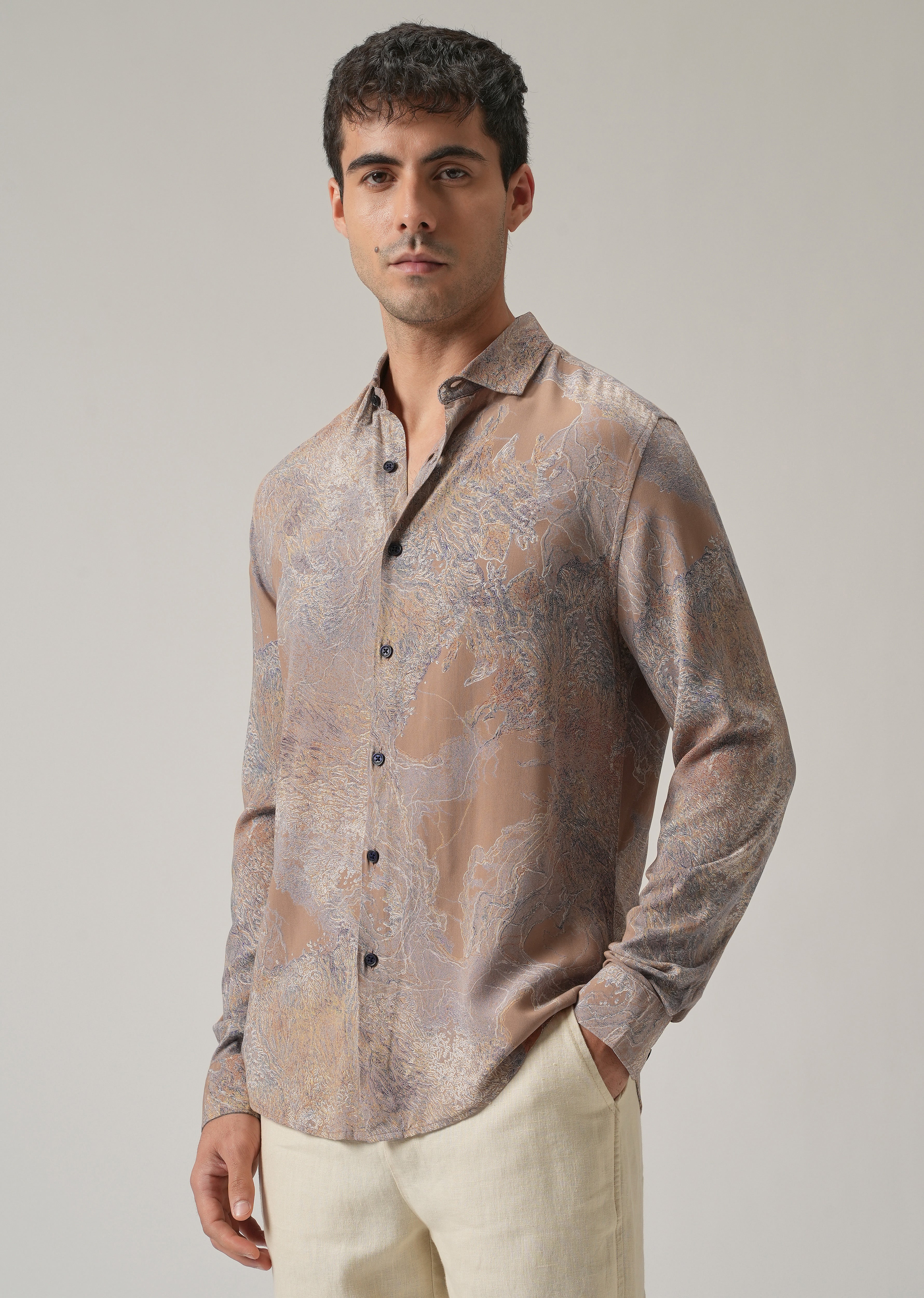 Light Brown Intricate Print Feather Shirt