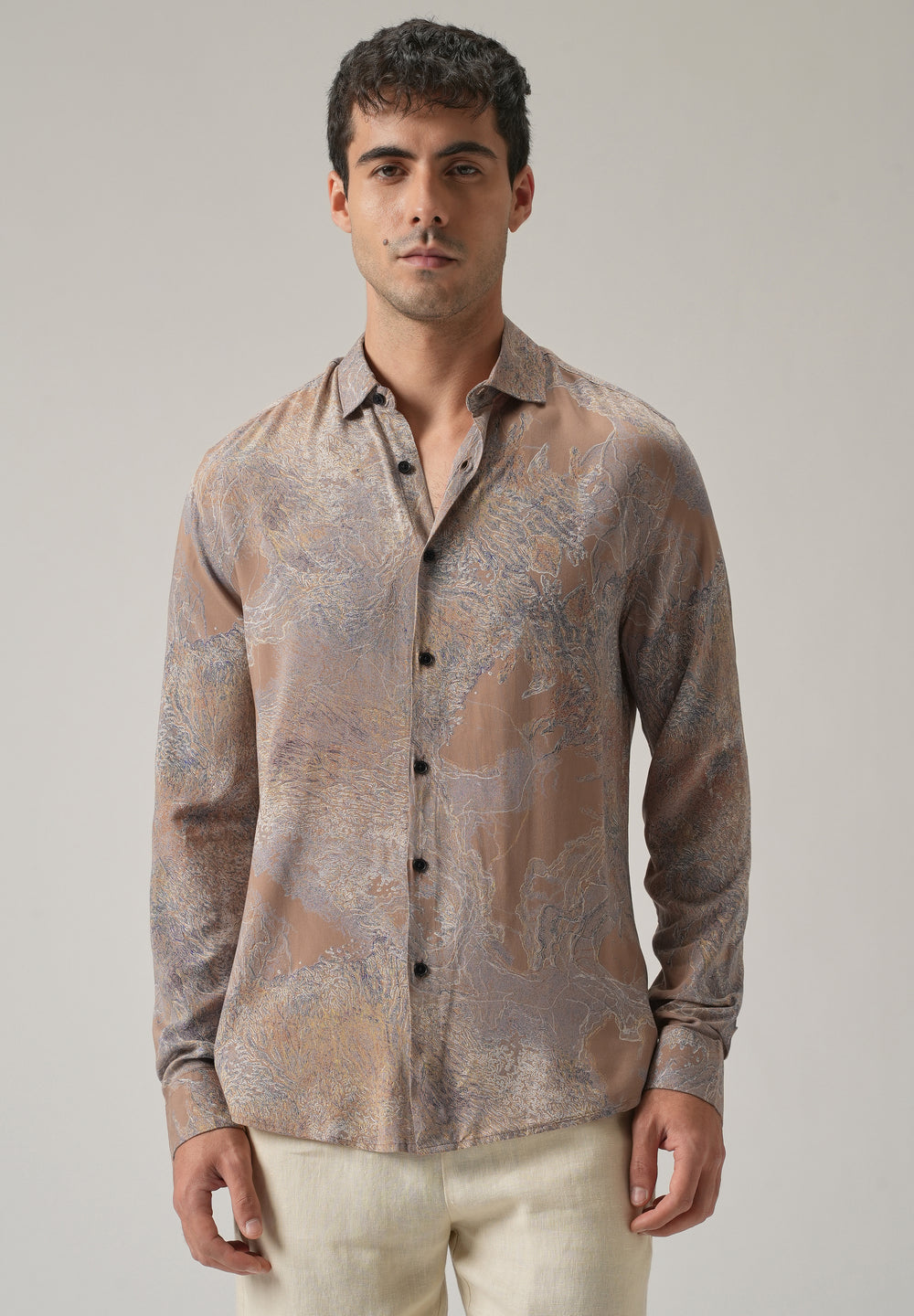 Light Brown Intricate Print Feather Shirt