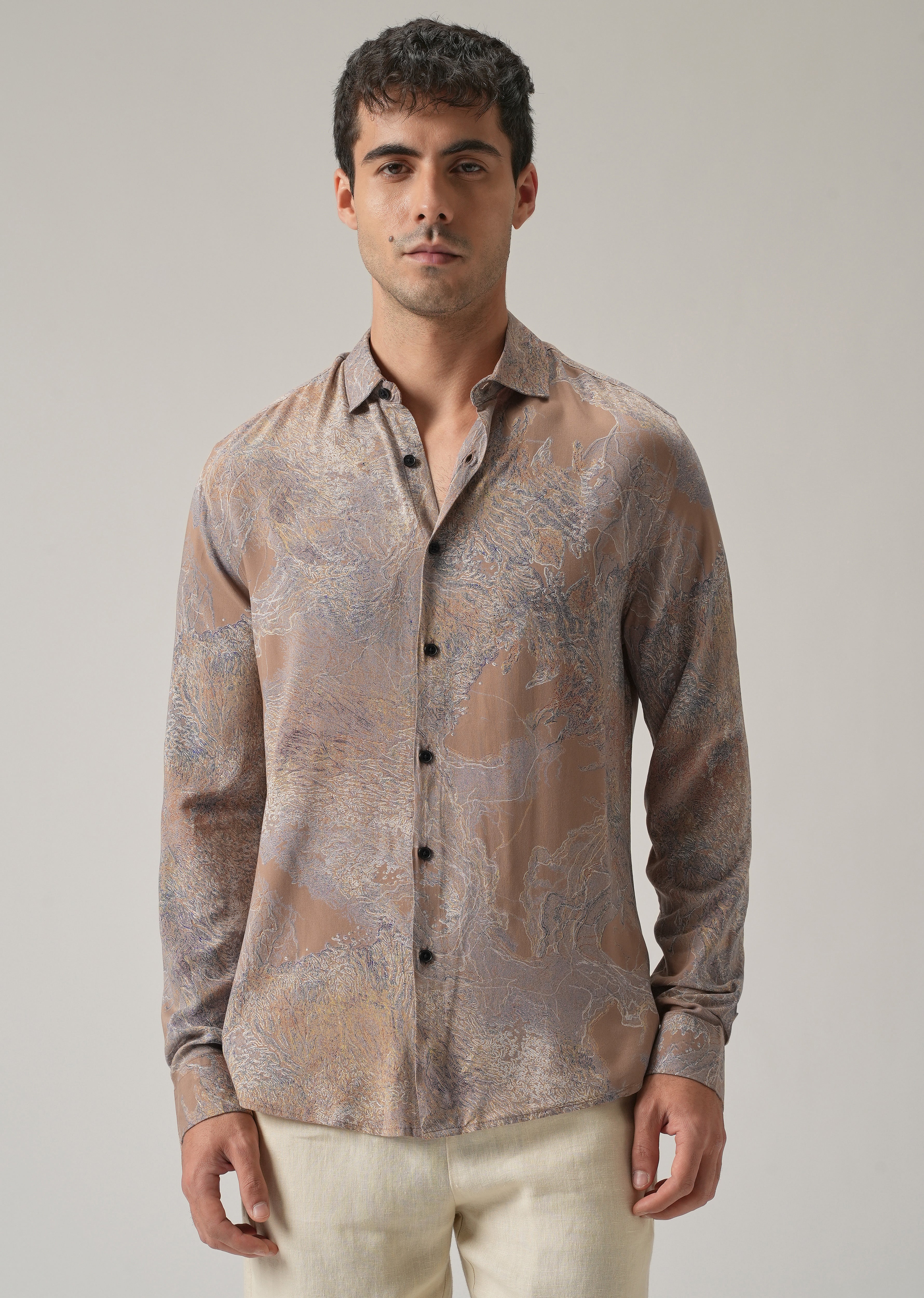 Light Brown Intricate Print Feather Shirt