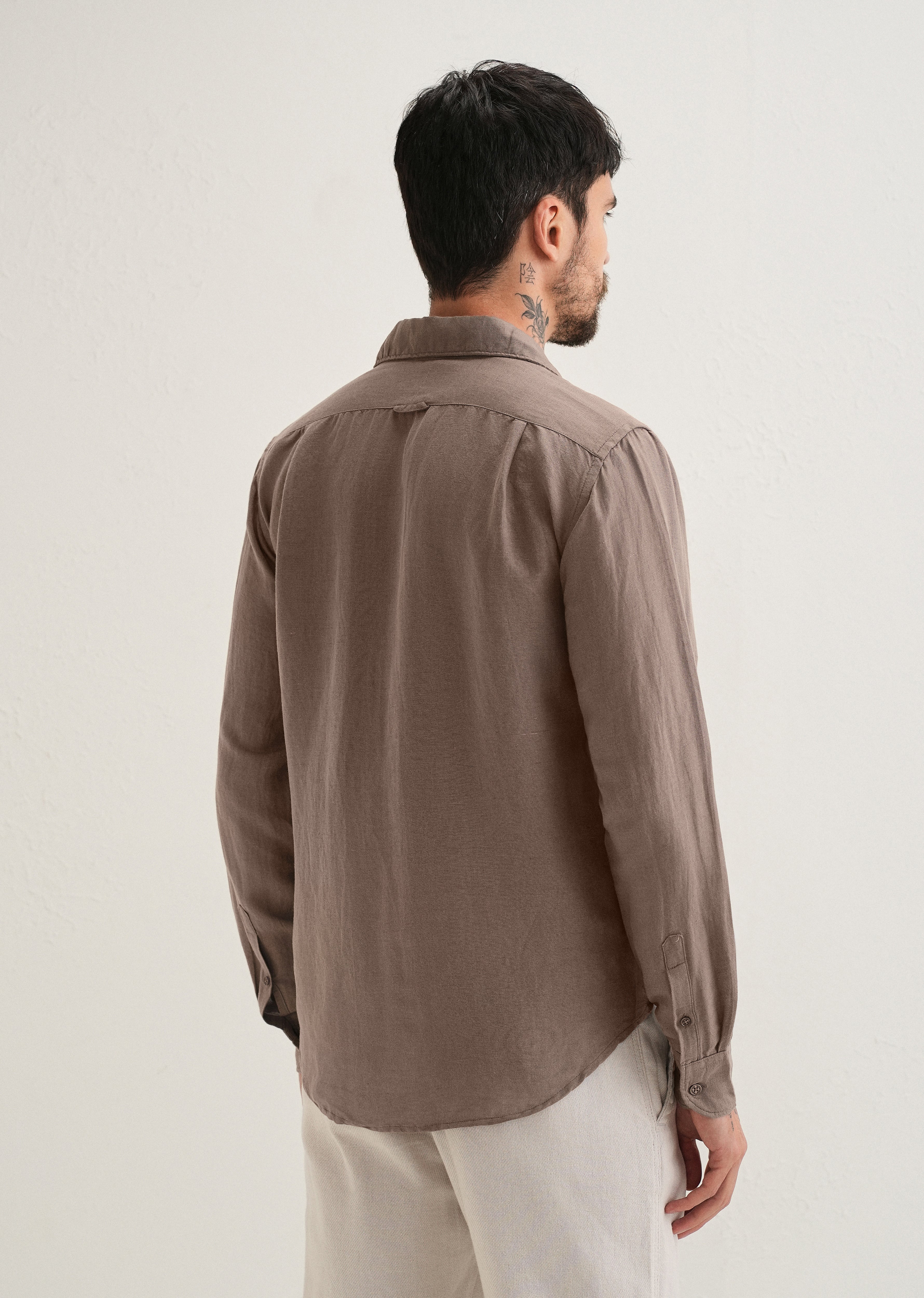 Light Brown Plain Linen Viscose Shirt
