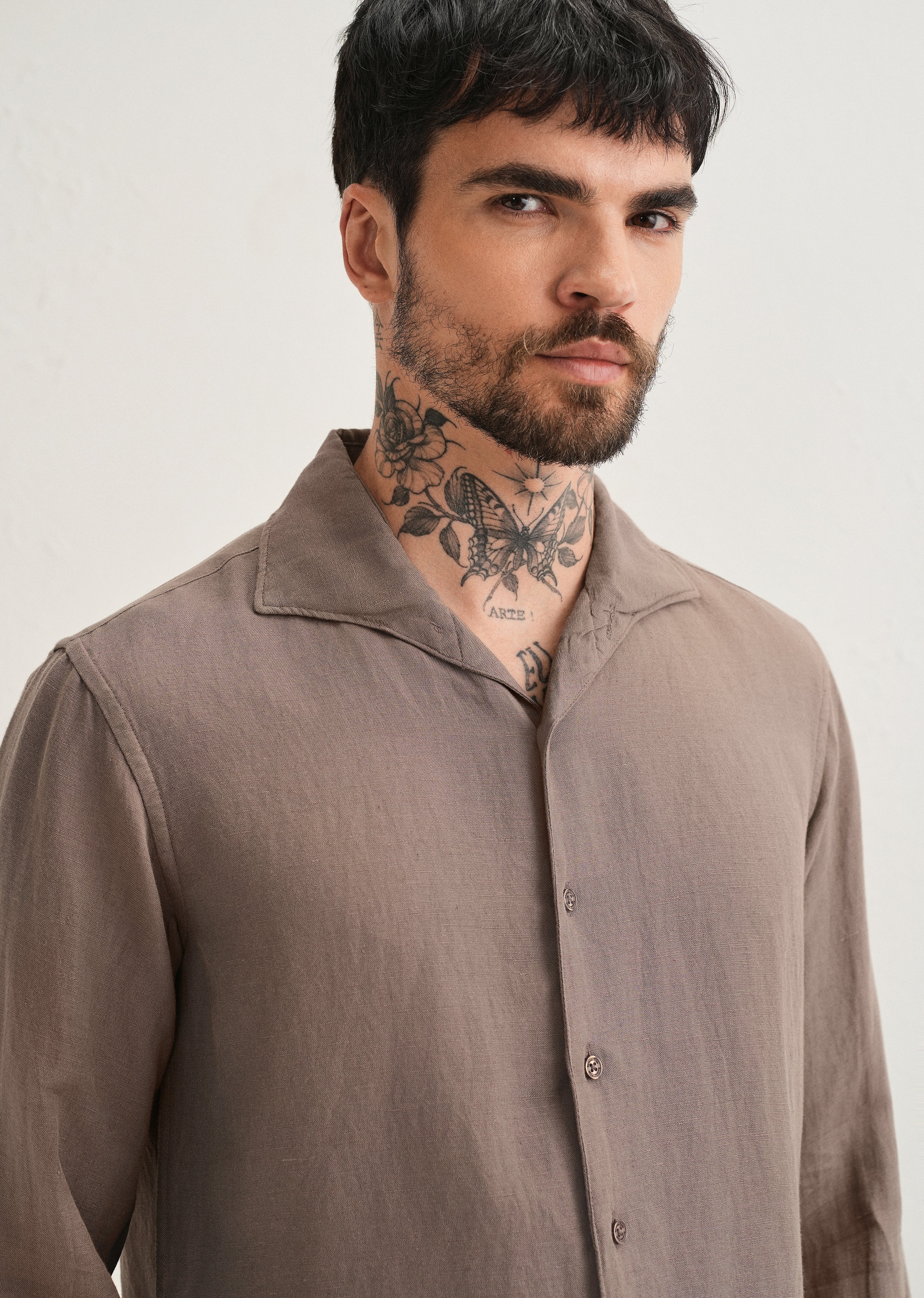 Light Brown Plain Linen Viscose Shirt