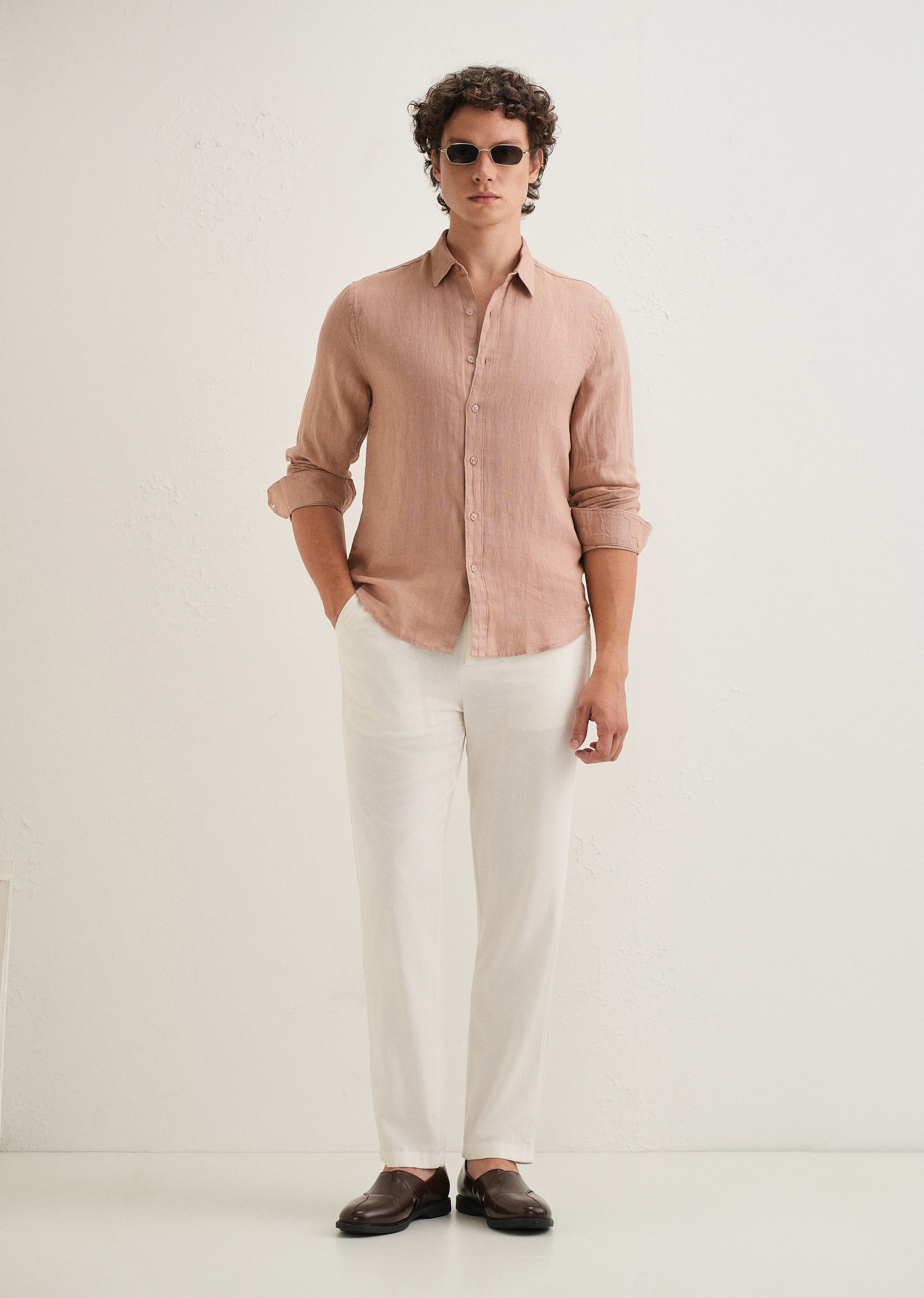 Light Brown Pure Linen Shirt