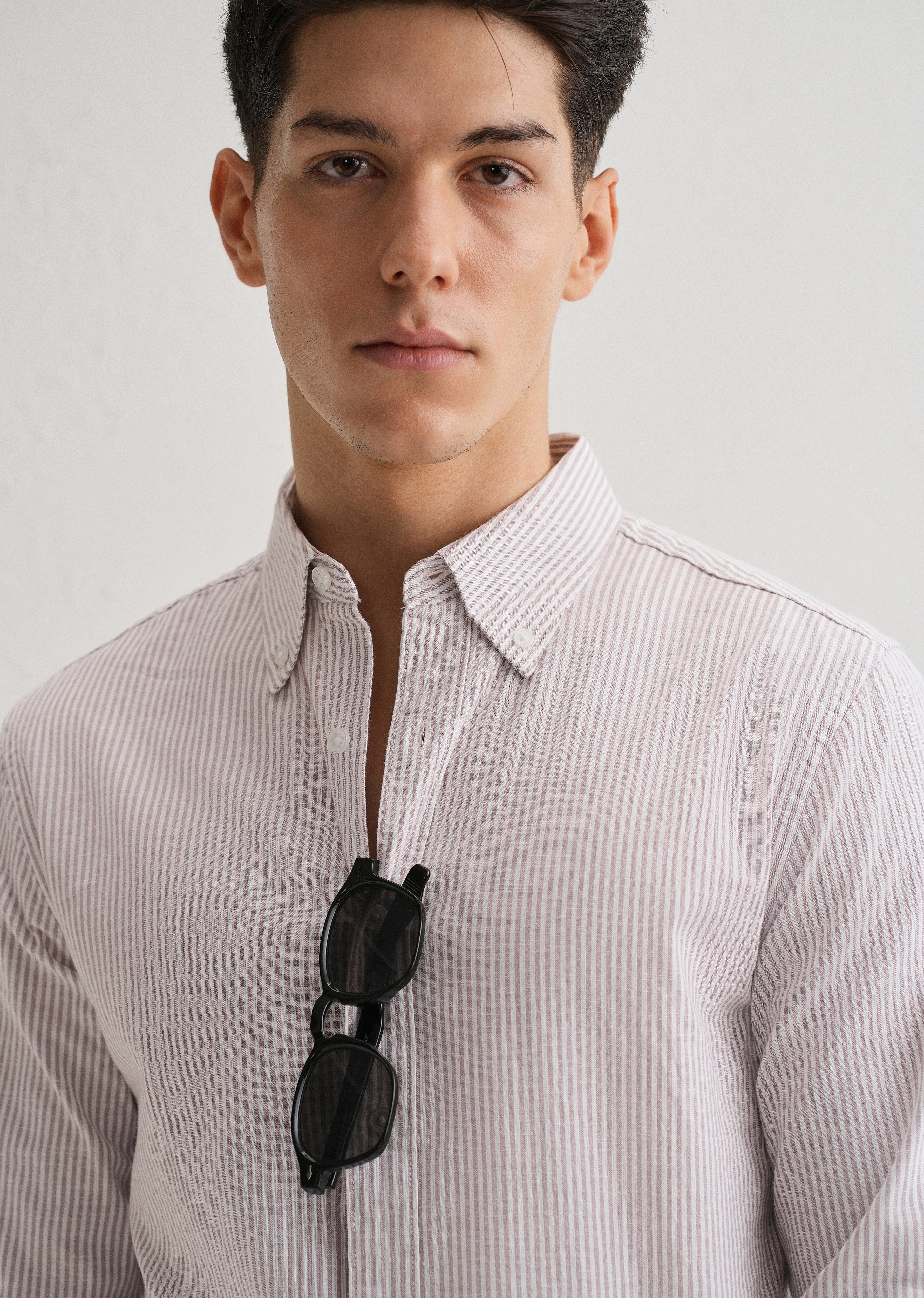 Light Brown Striped Cotton Linen Shirt