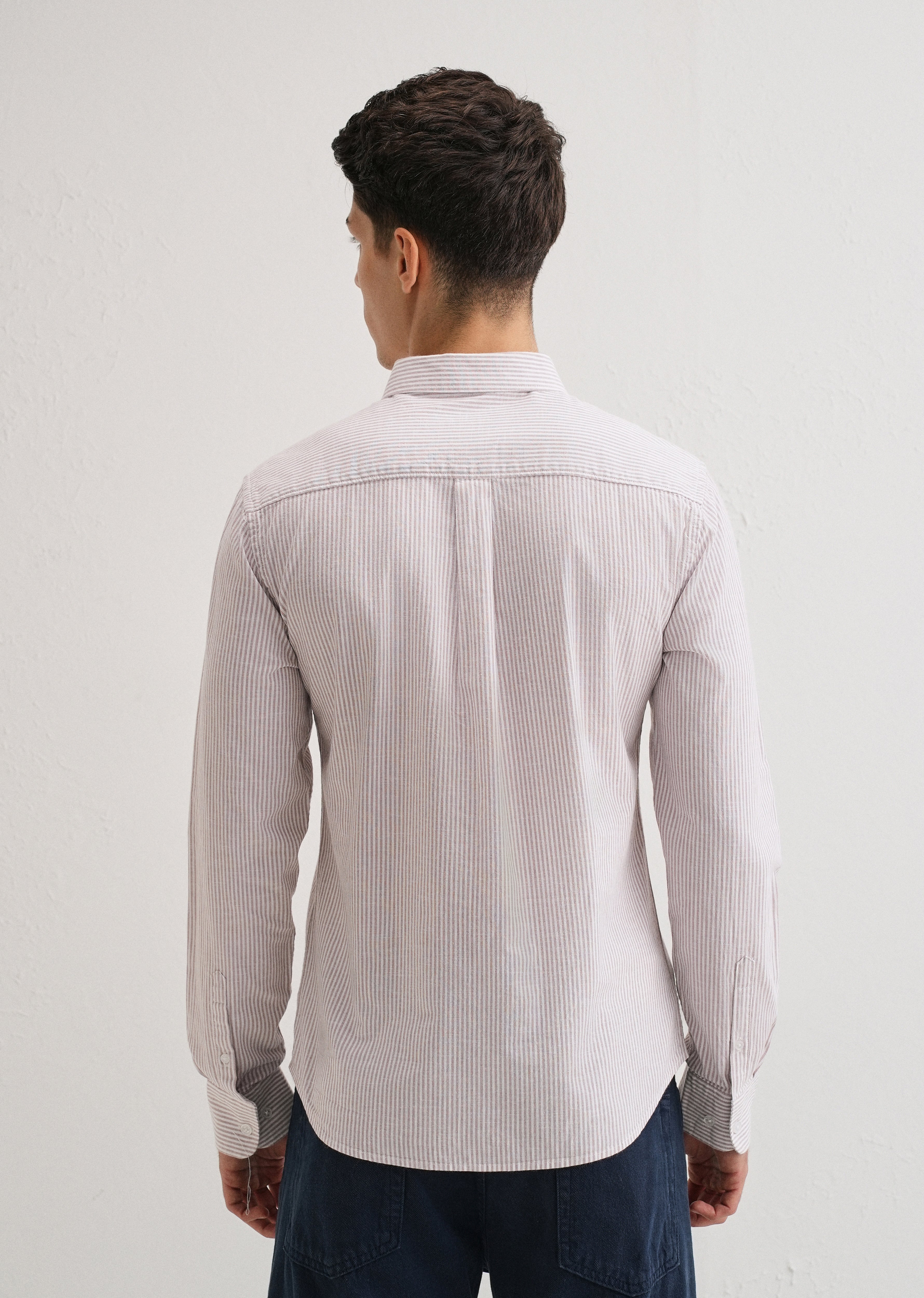 Light Brown Striped Cotton Linen Shirt