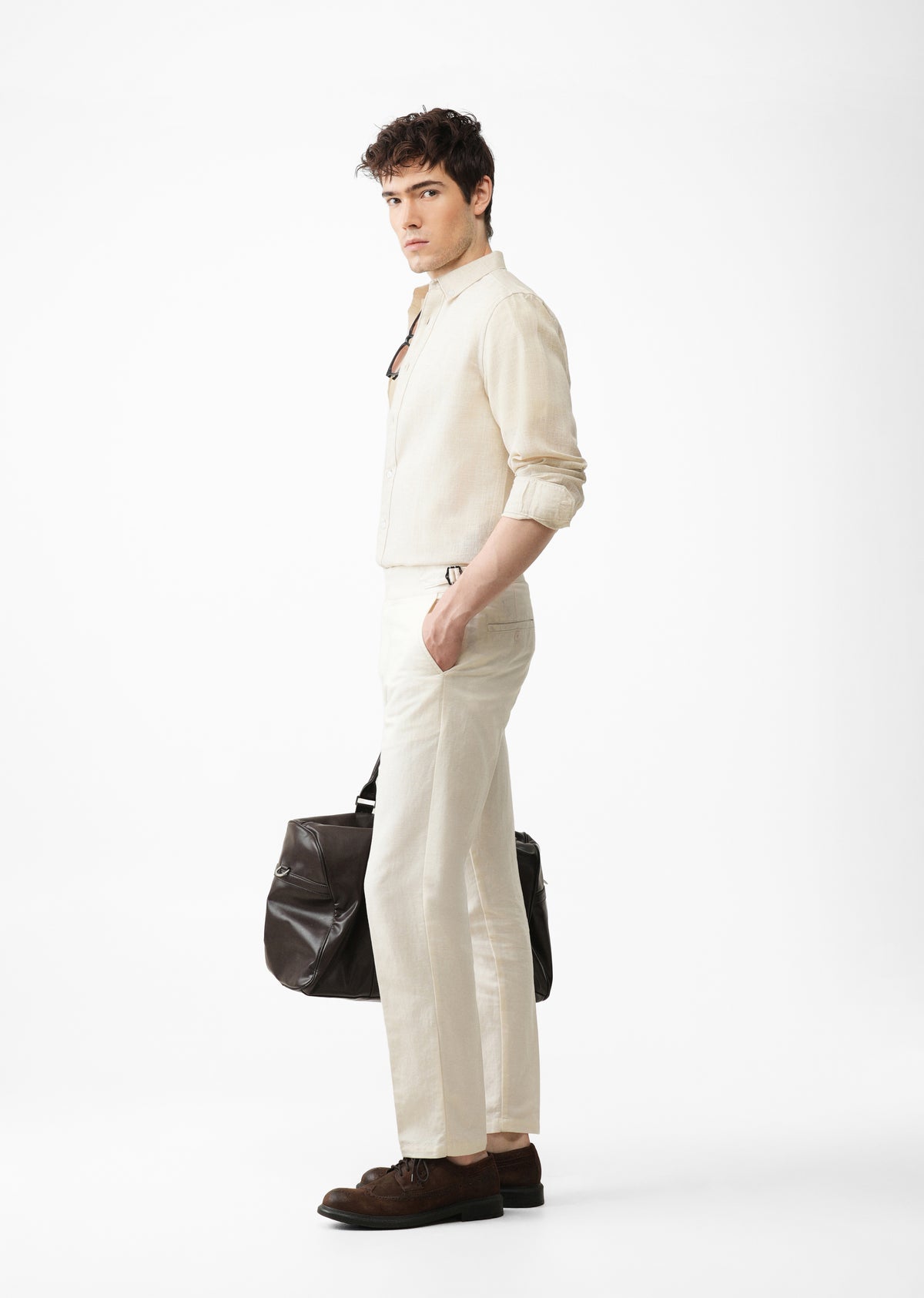 Light Cream Linen Blend Shirt