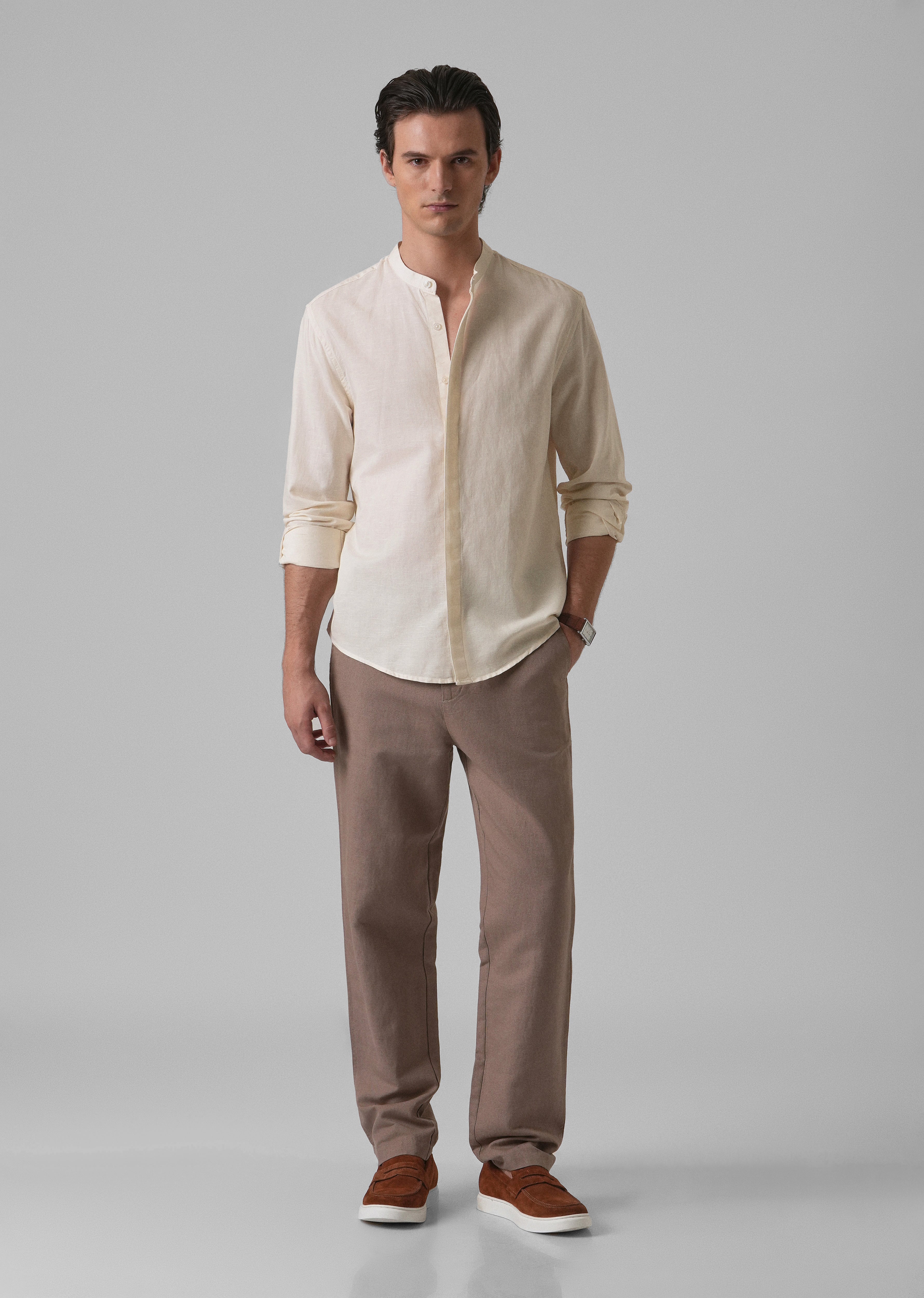 Light Cream Cotton Linen Shirt