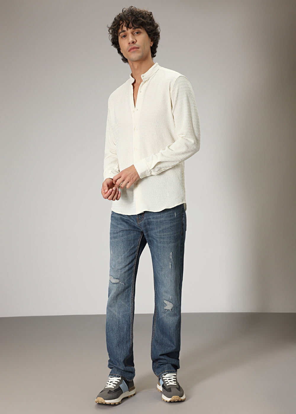 Light Cream Knitted Crochet Shirt