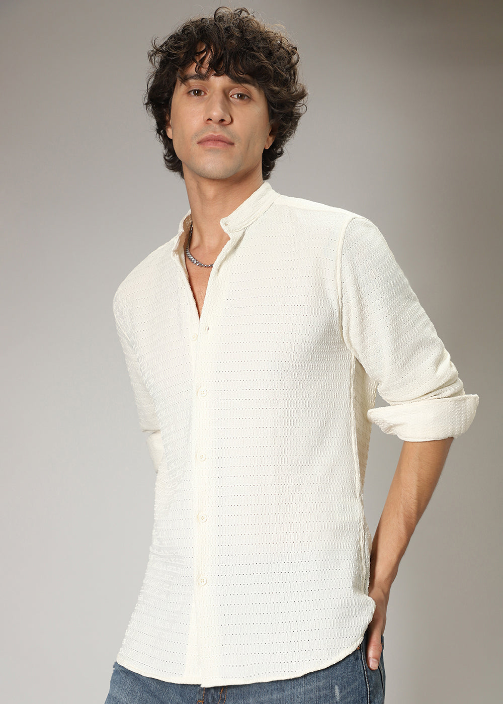 Light Cream Knitted Crochet Shirt