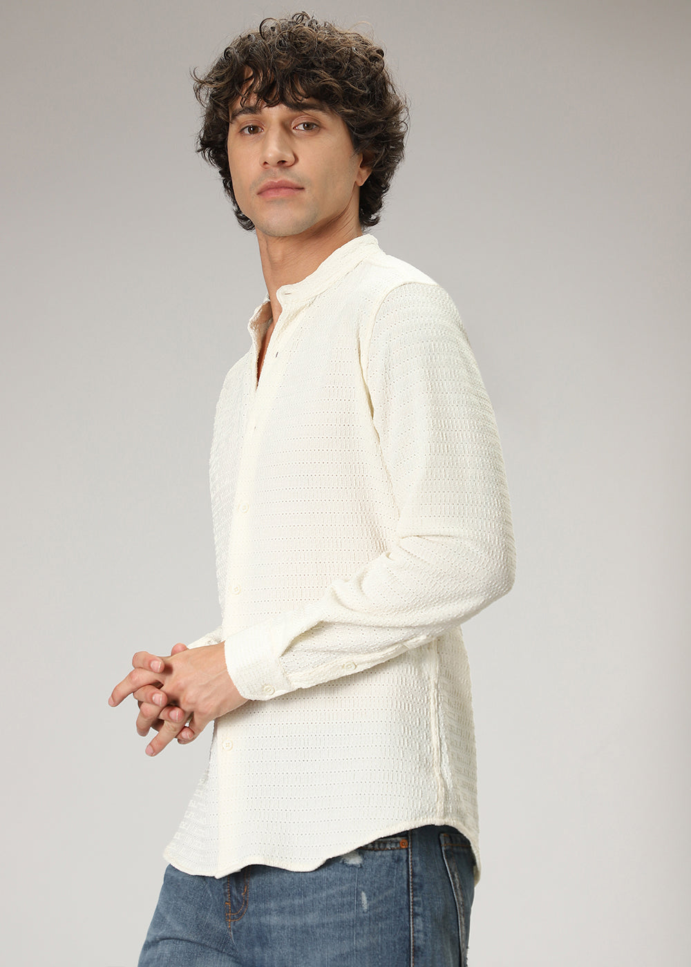 Light Cream Knitted Crochet Shirt