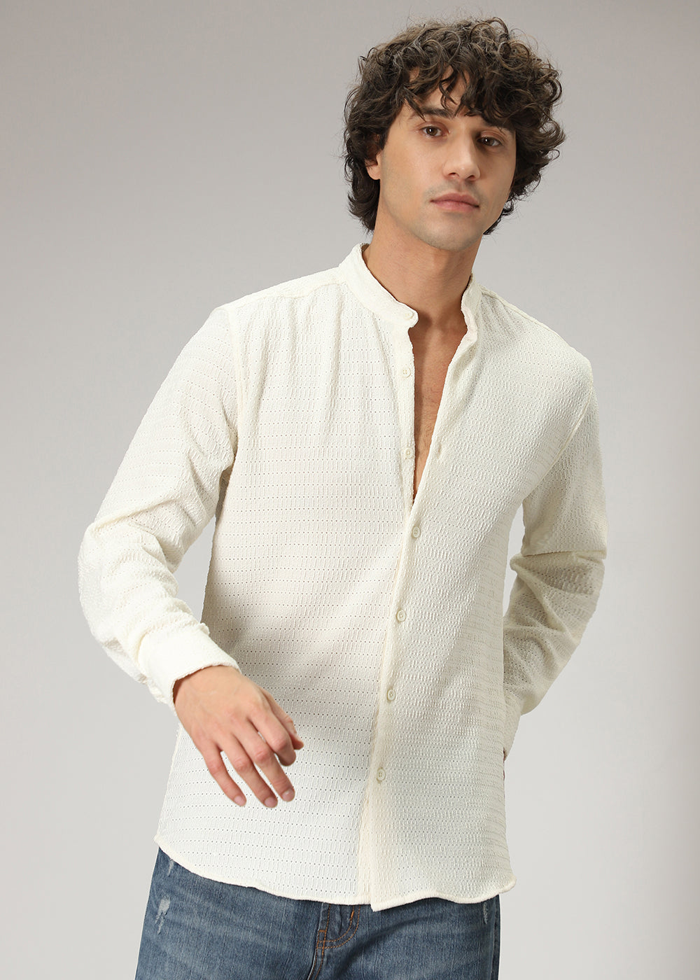 Light Cream Knitted Crochet Shirt