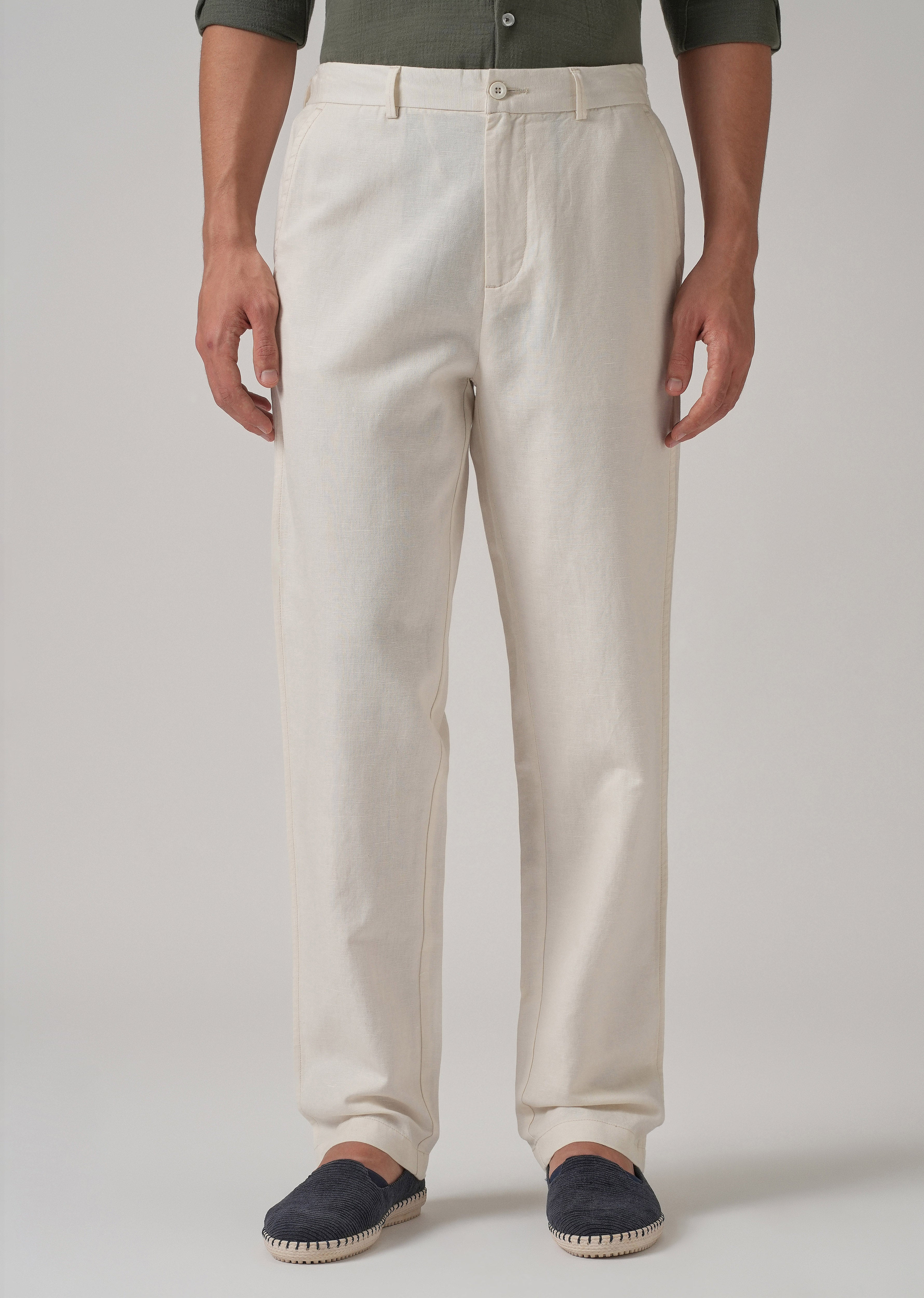 Light Cream Linen Relaxed Fit Trouser