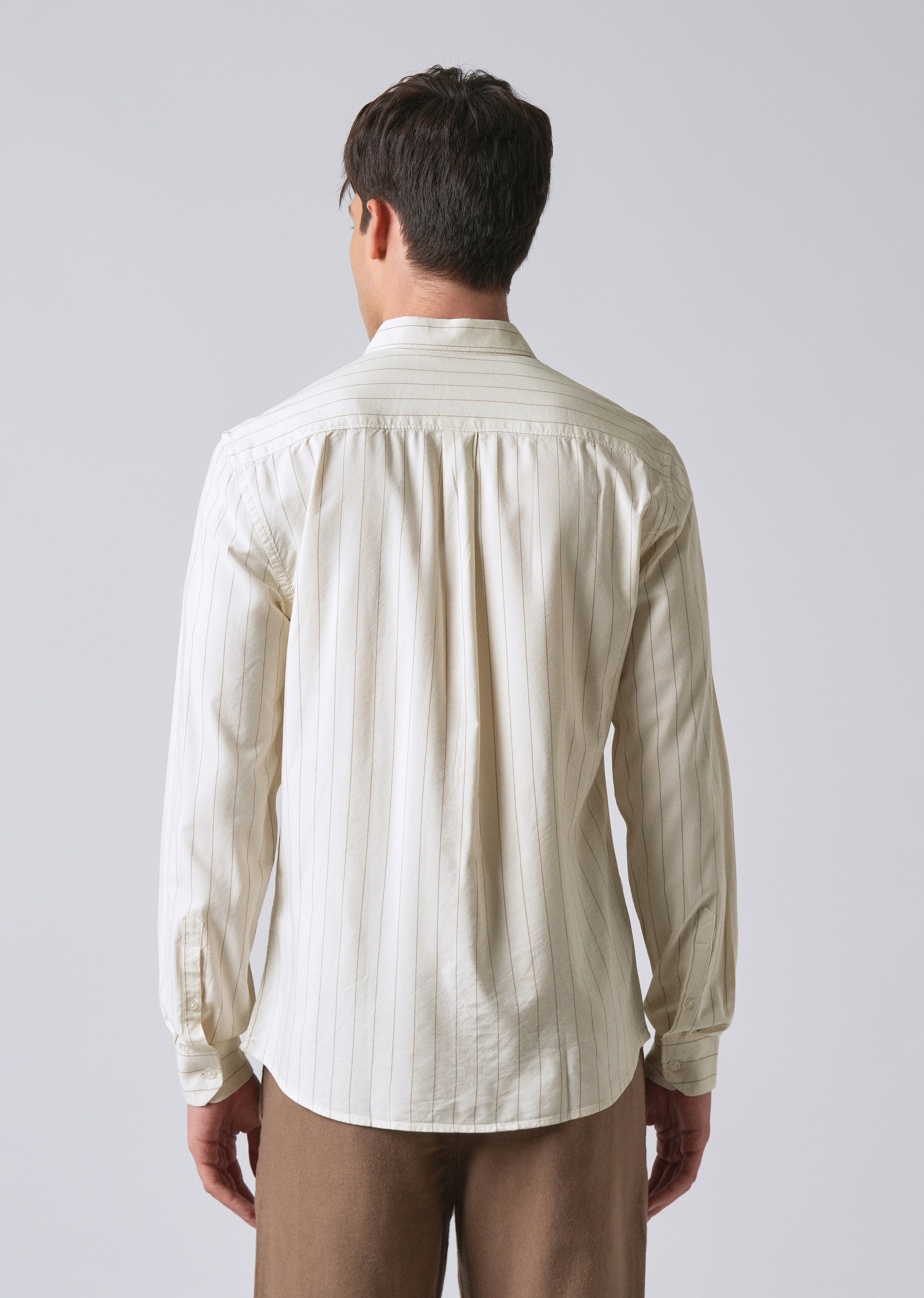 Light Cream Collar Embroidery Stripe Shirt