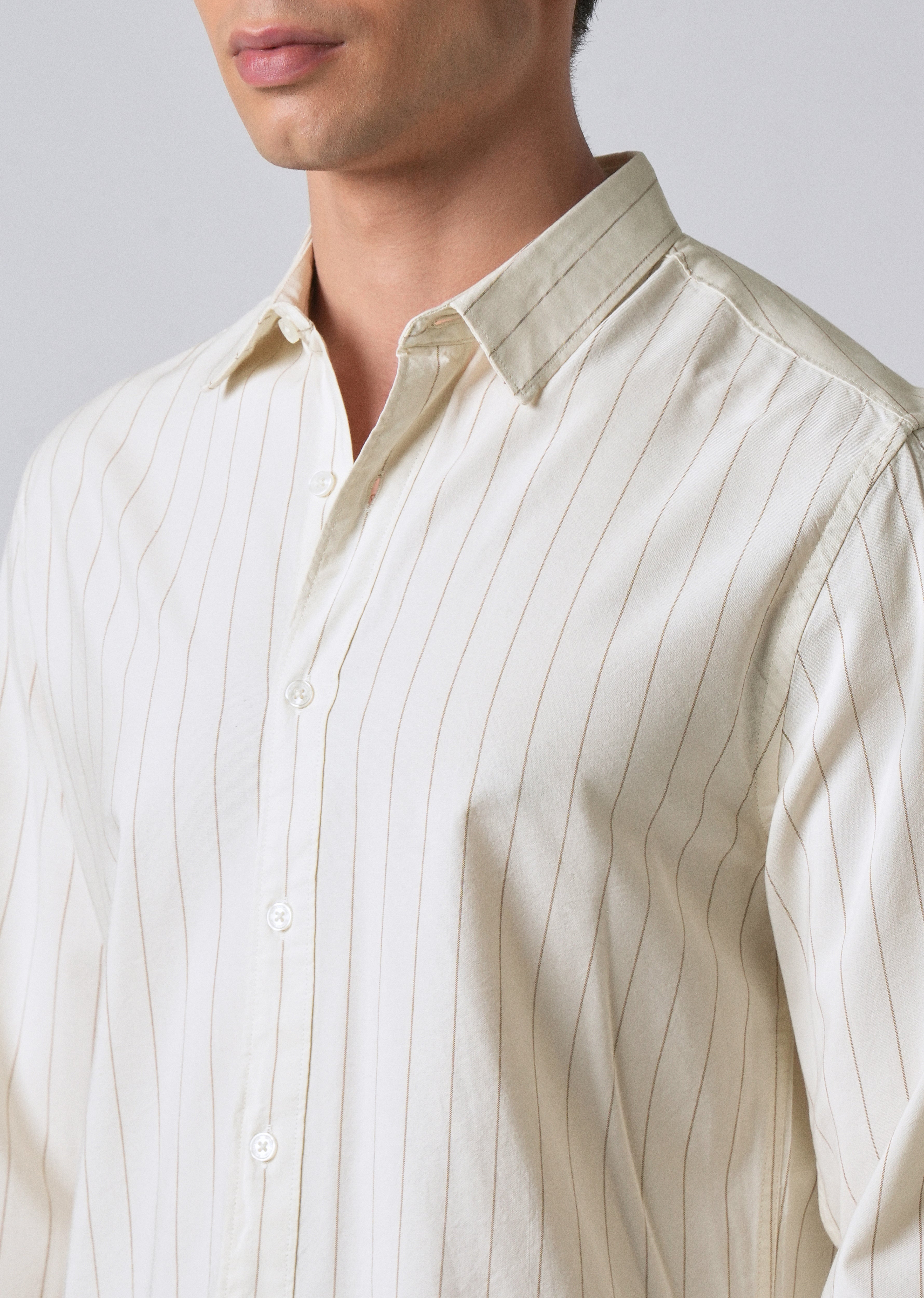 Light Cream Collar Embroidery Stripe Shirt