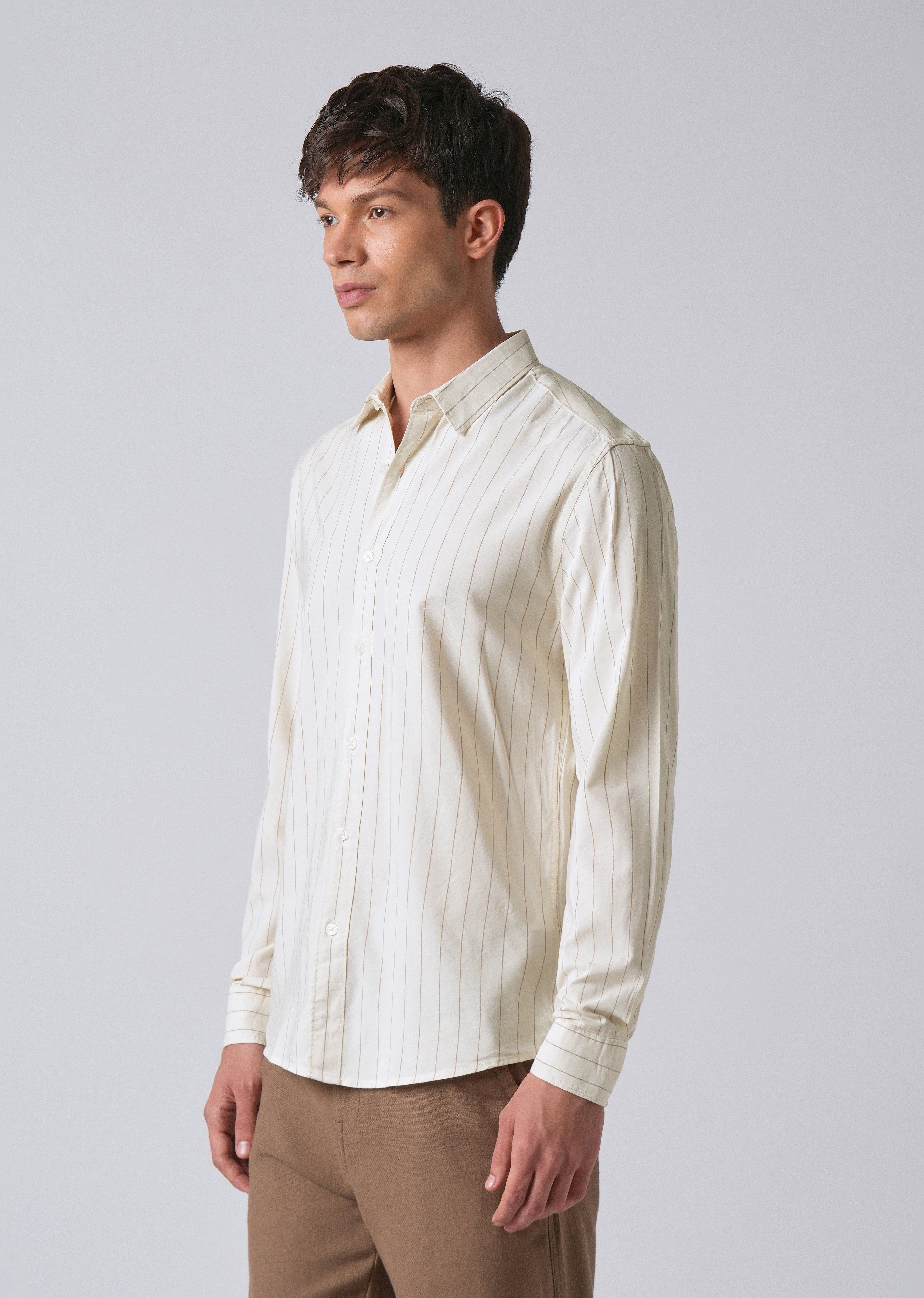 Light Cream Collar Embroidery Stripe Shirt