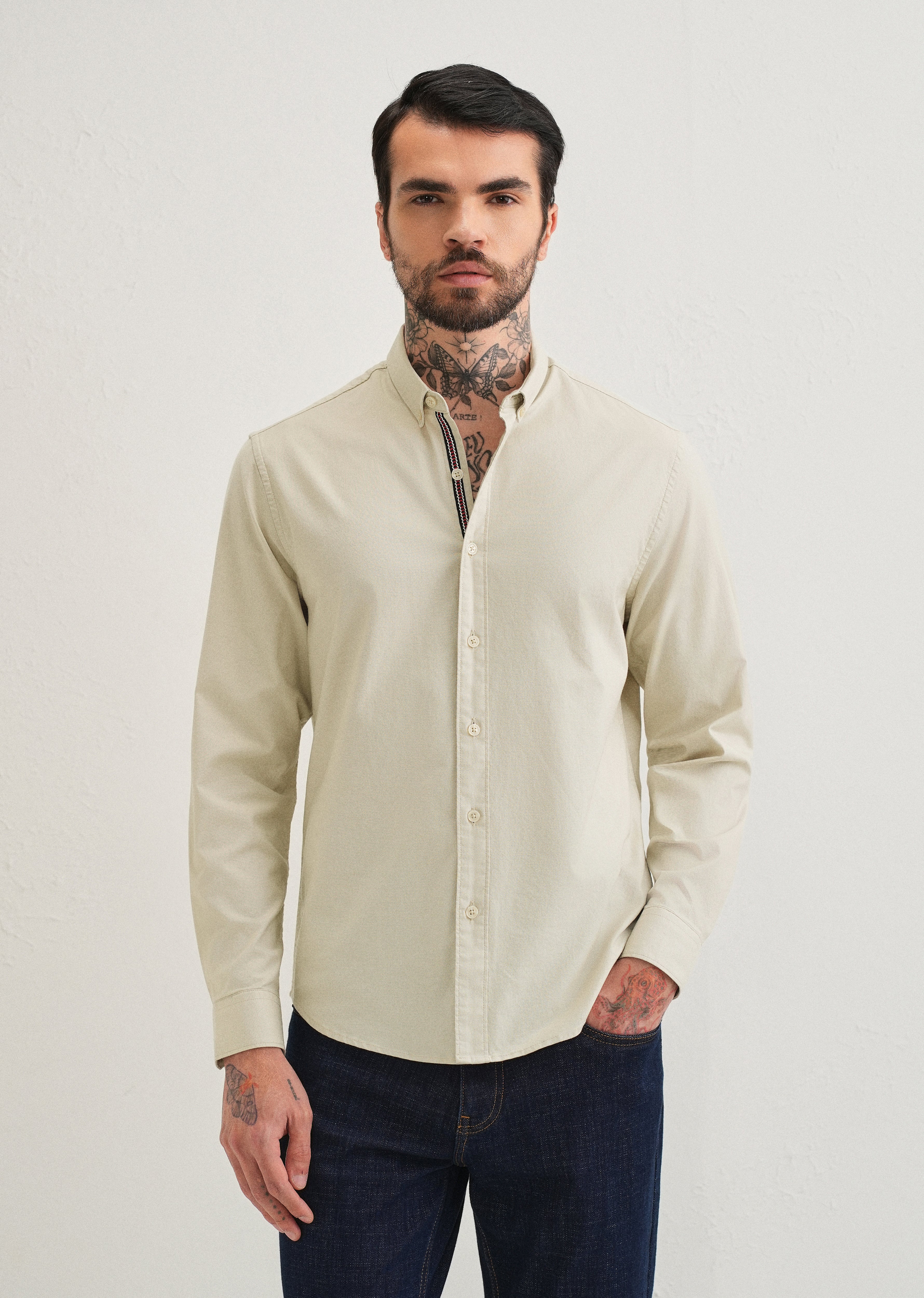 Light Tan Contrast Placket Shirt