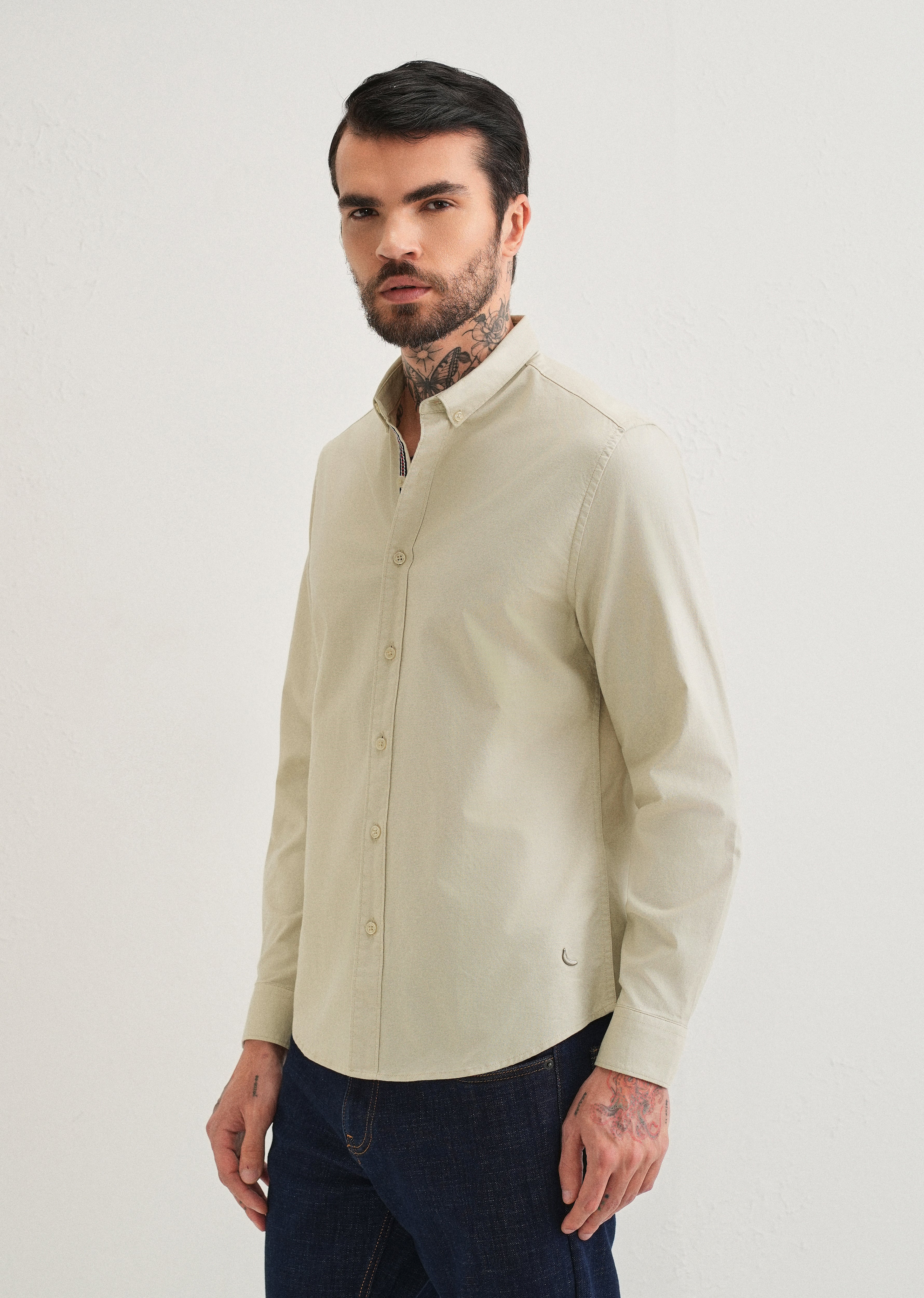 Light Tan Contrast Placket Shirt