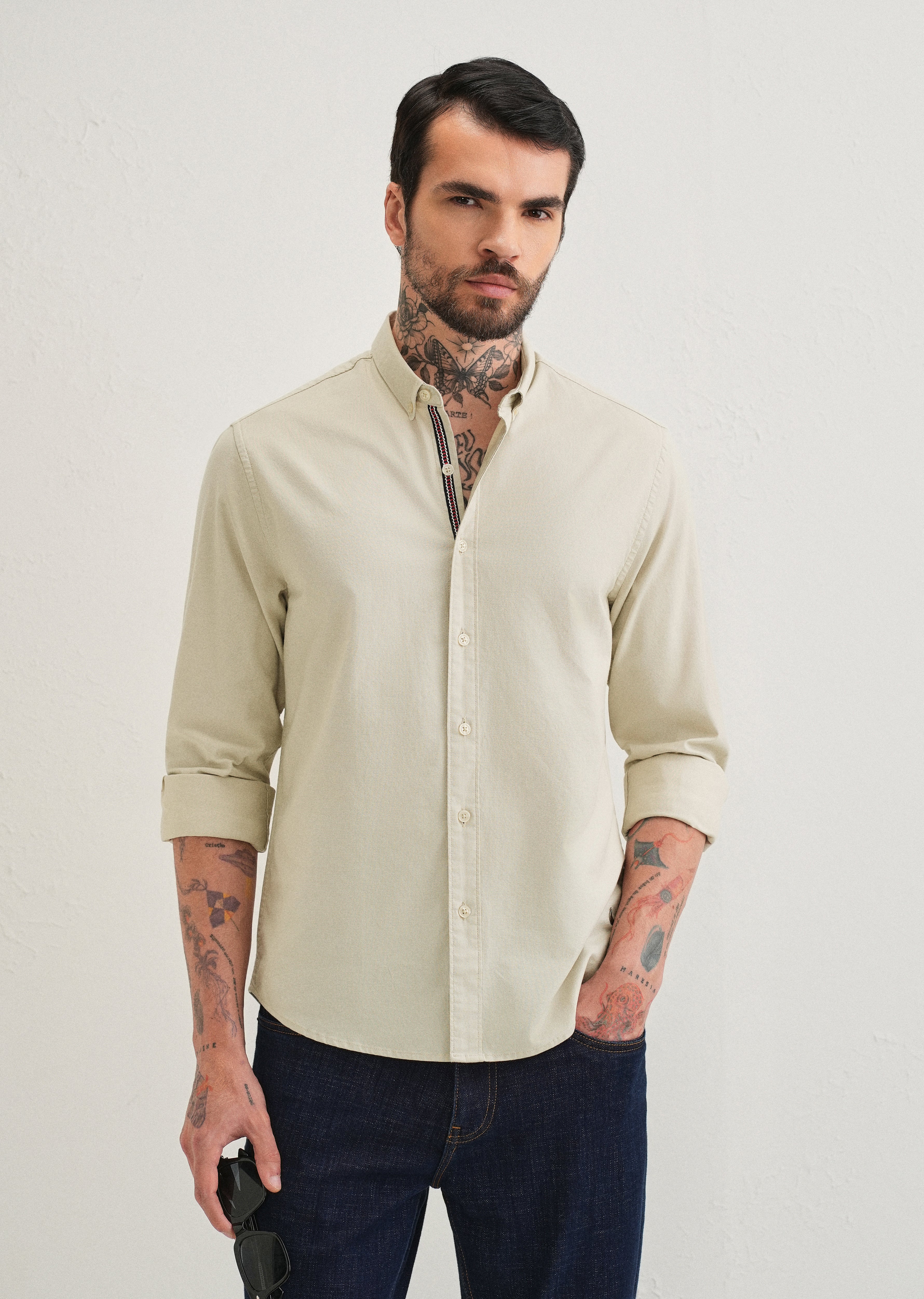 Light Tan Contrast Placket Shirt