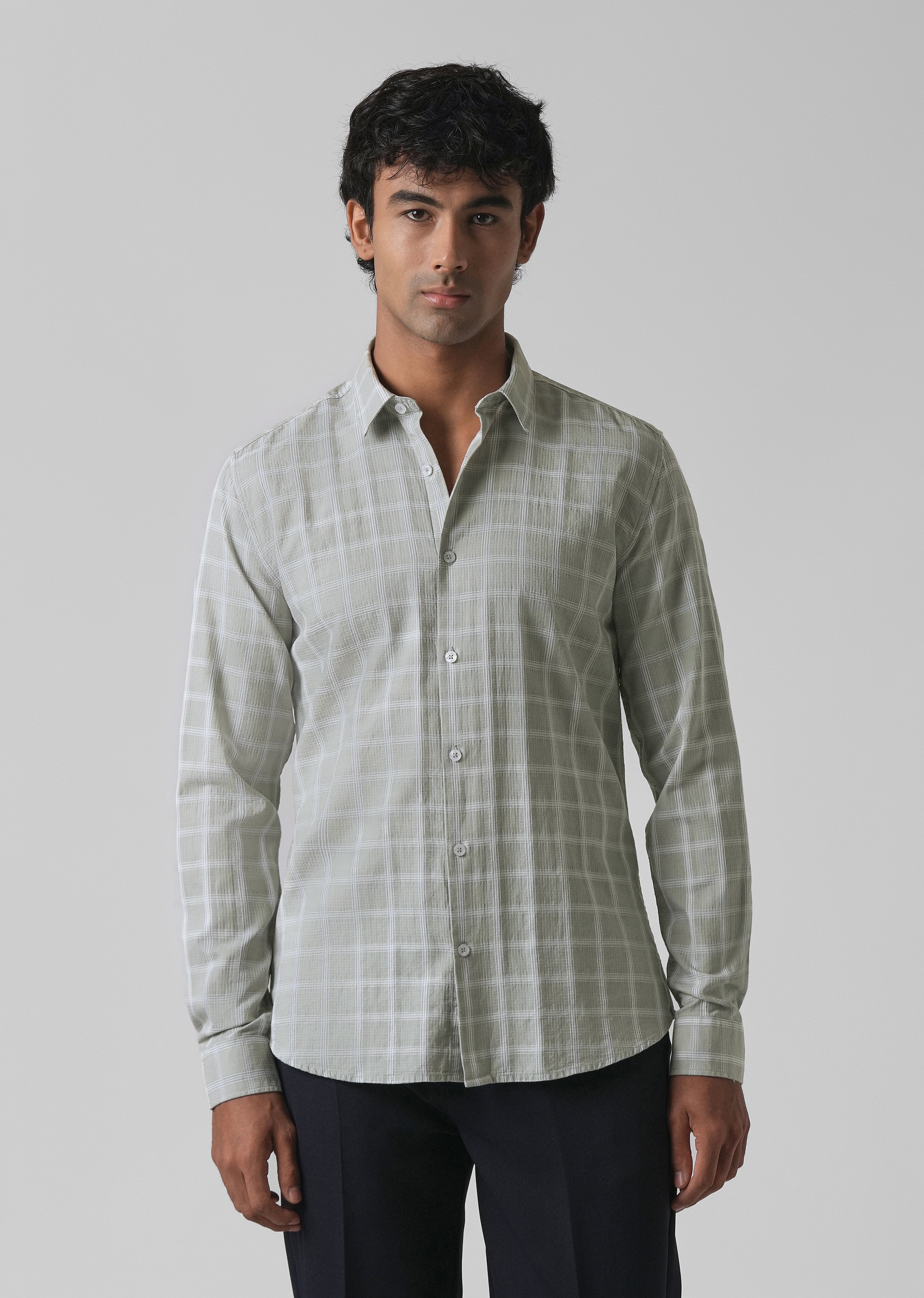 Light Green Cotton Check Shirt