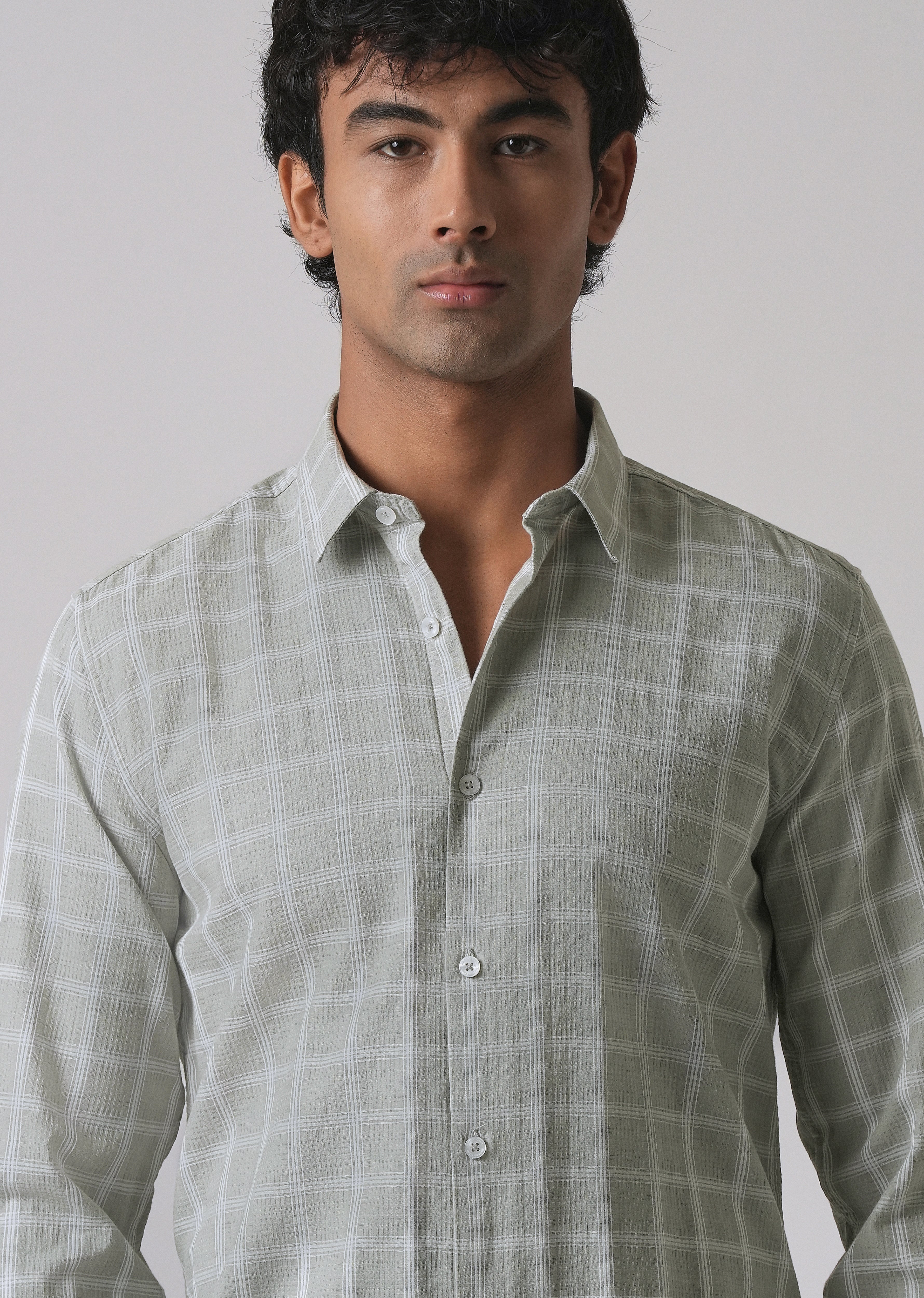 Light Green Cotton Check Shirt