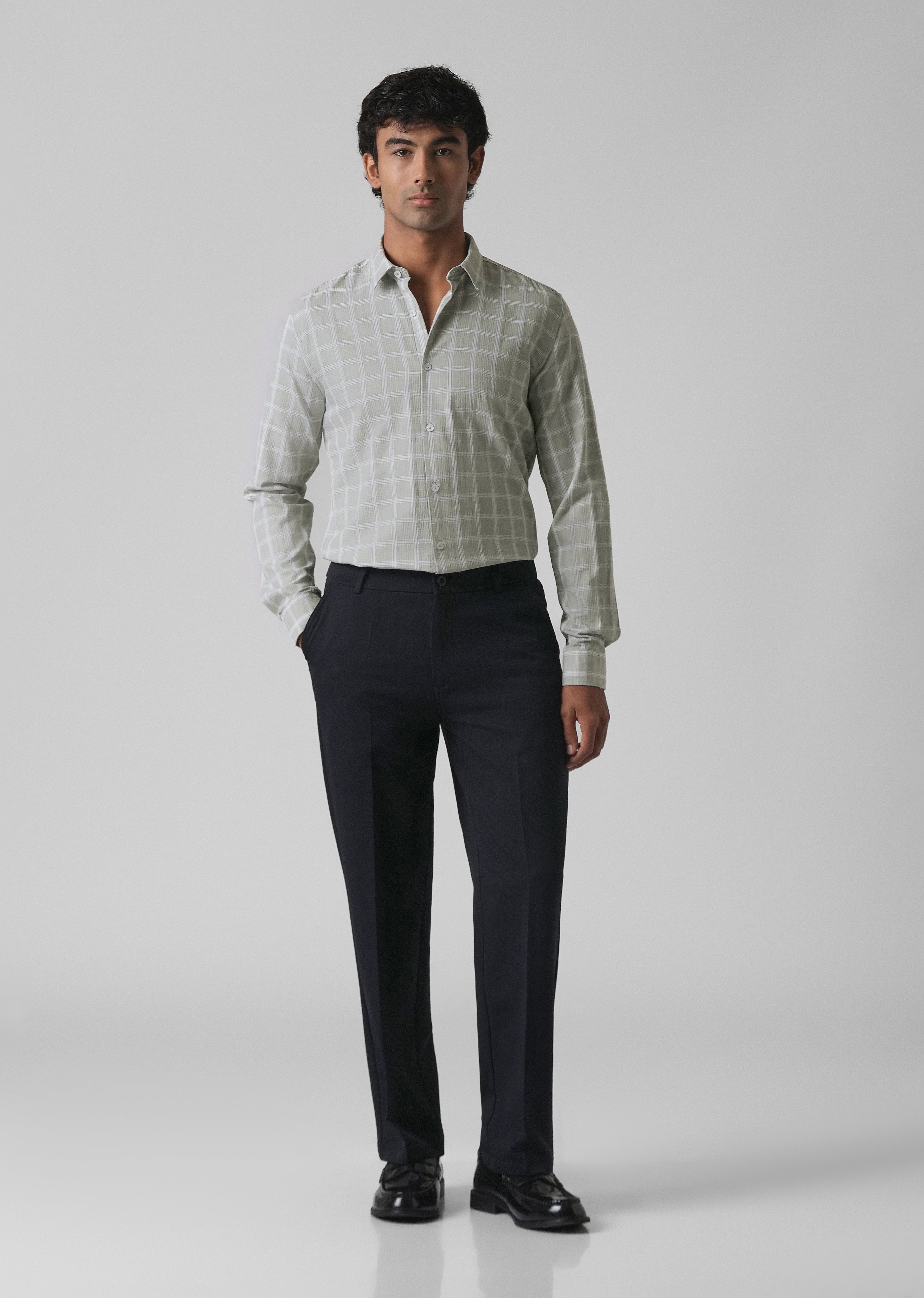 Light Green Cotton Check Shirt